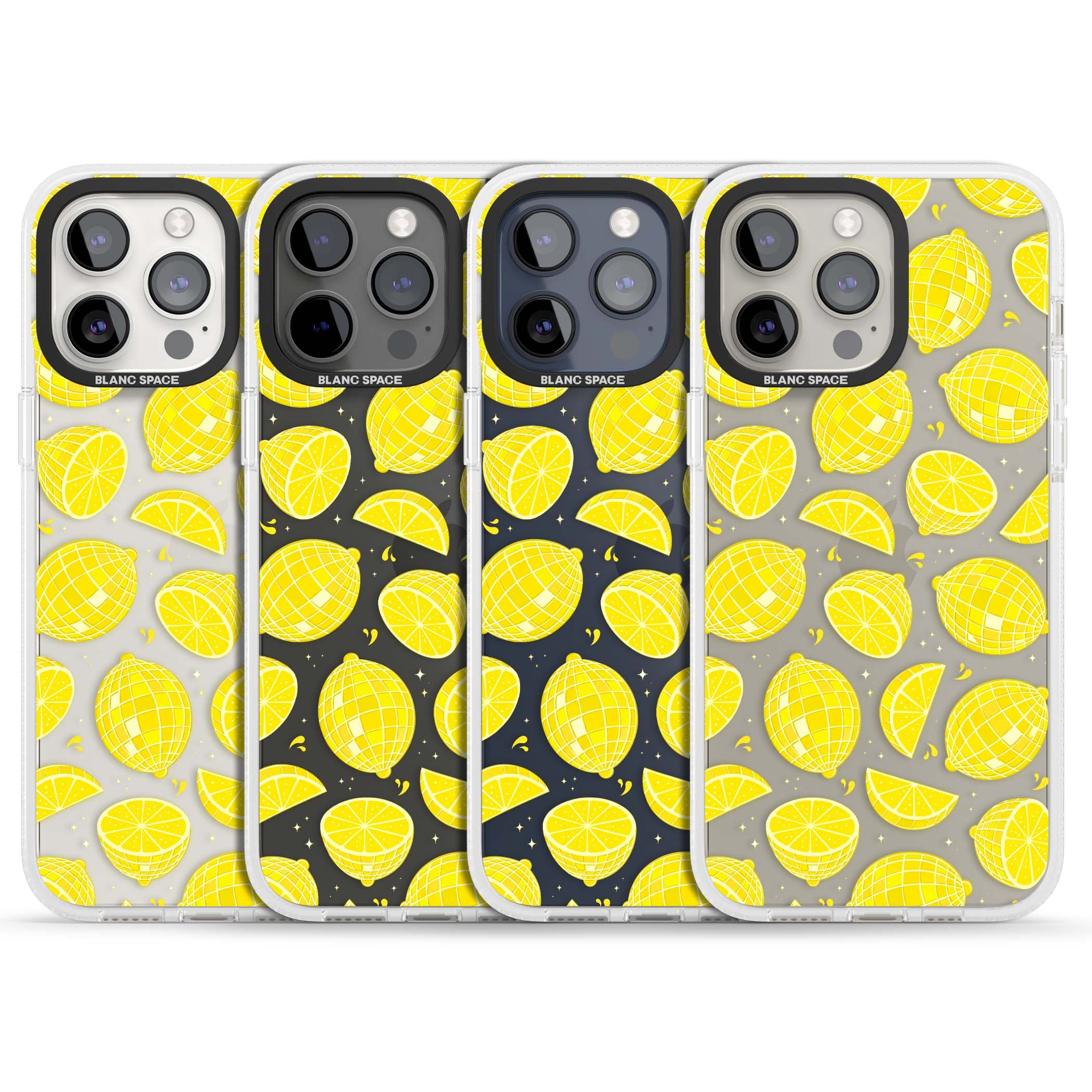 Disco Lemons citrus iPhone case featuring mirrorball lemons, sliced fruit and sparkle accents | Clear Case Impact Air case for iPhone 15 Pro, iPhone 15 Pro Max