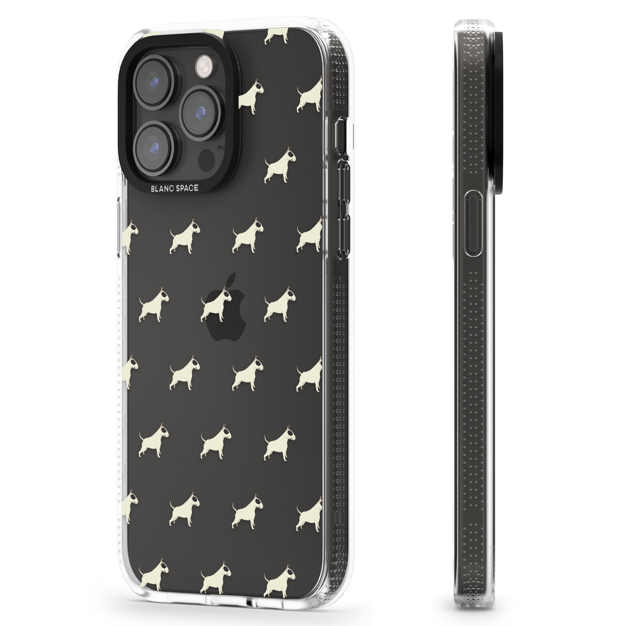Bull Terrier Dog Pattern Clear iPhone 15 Pro Max / 15 Pro / 14 Pro Max / 14 Pro / 13 Pro Clear Case Impact Air - Blanc Space