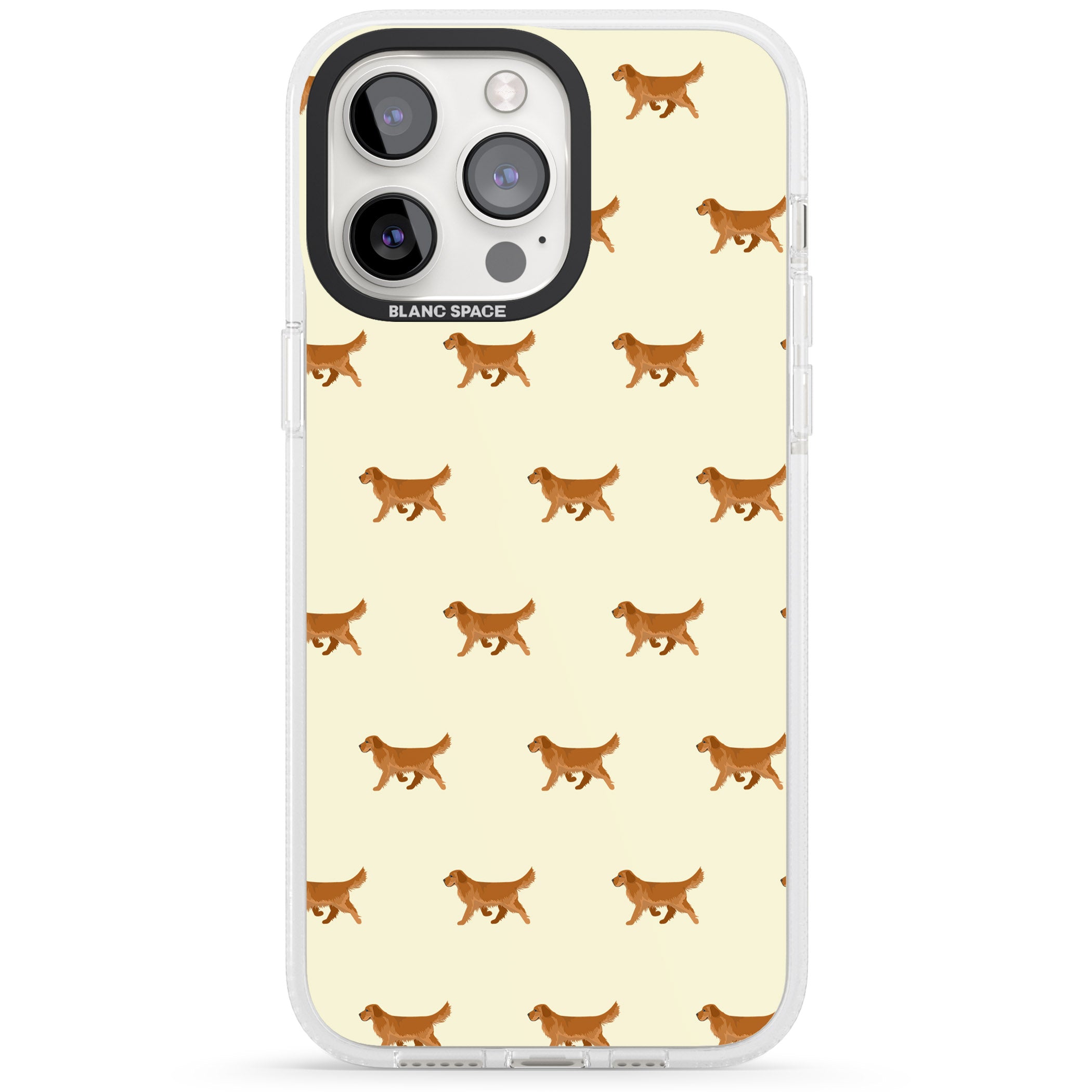 Golden Retriever Dog Pattern iPhone 15 Pro Max / 15 Pro / 14 Pro Max / 14 Pro / 13 Pro Clear Case Impact Air - Blanc Space