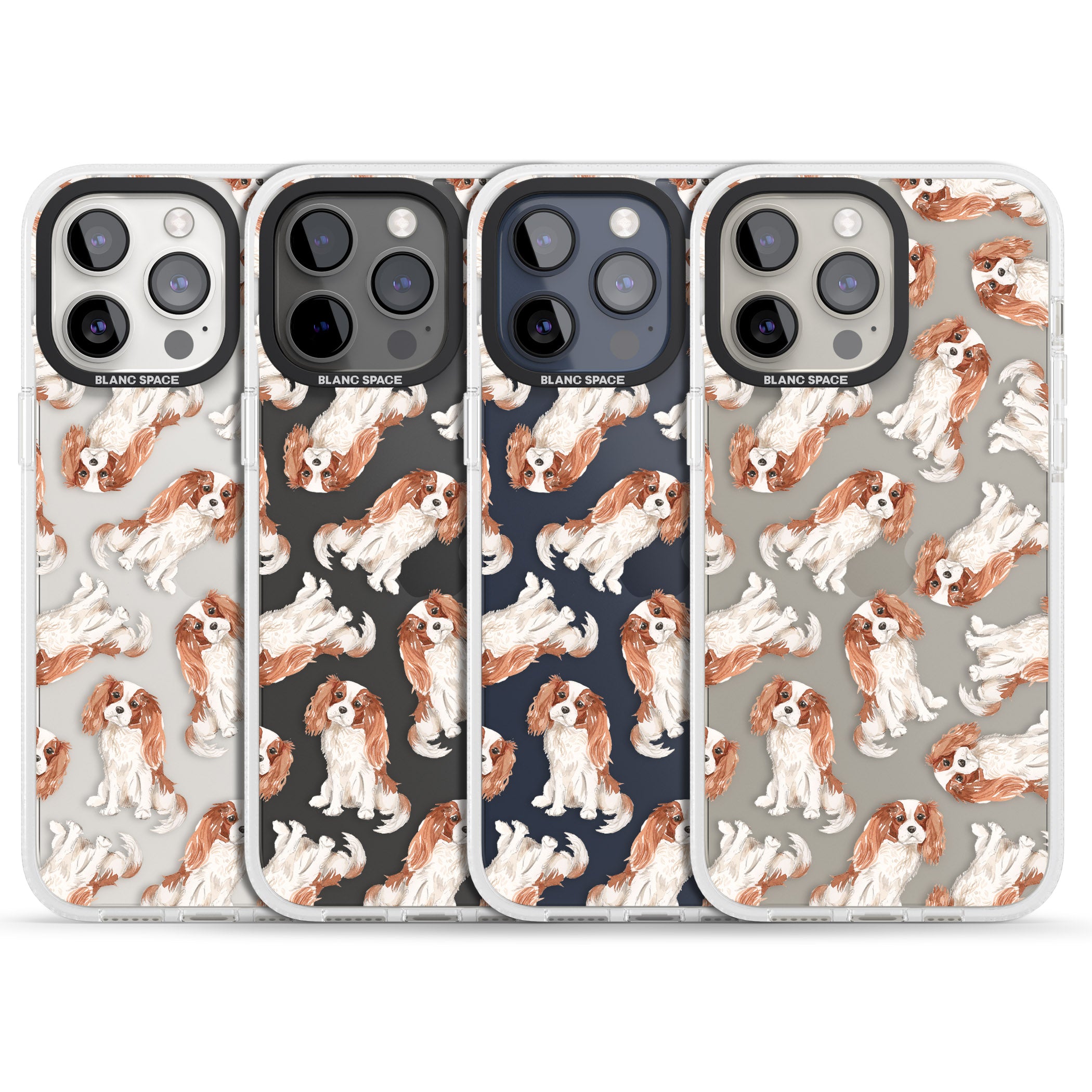 Cavalier King Charles Spaniel Dog Pattern iPhone 15 Pro Max / 15 Pro / 14 Pro Max / 14 Pro / 13 Pro Clear Case Impact Air - Blanc Space