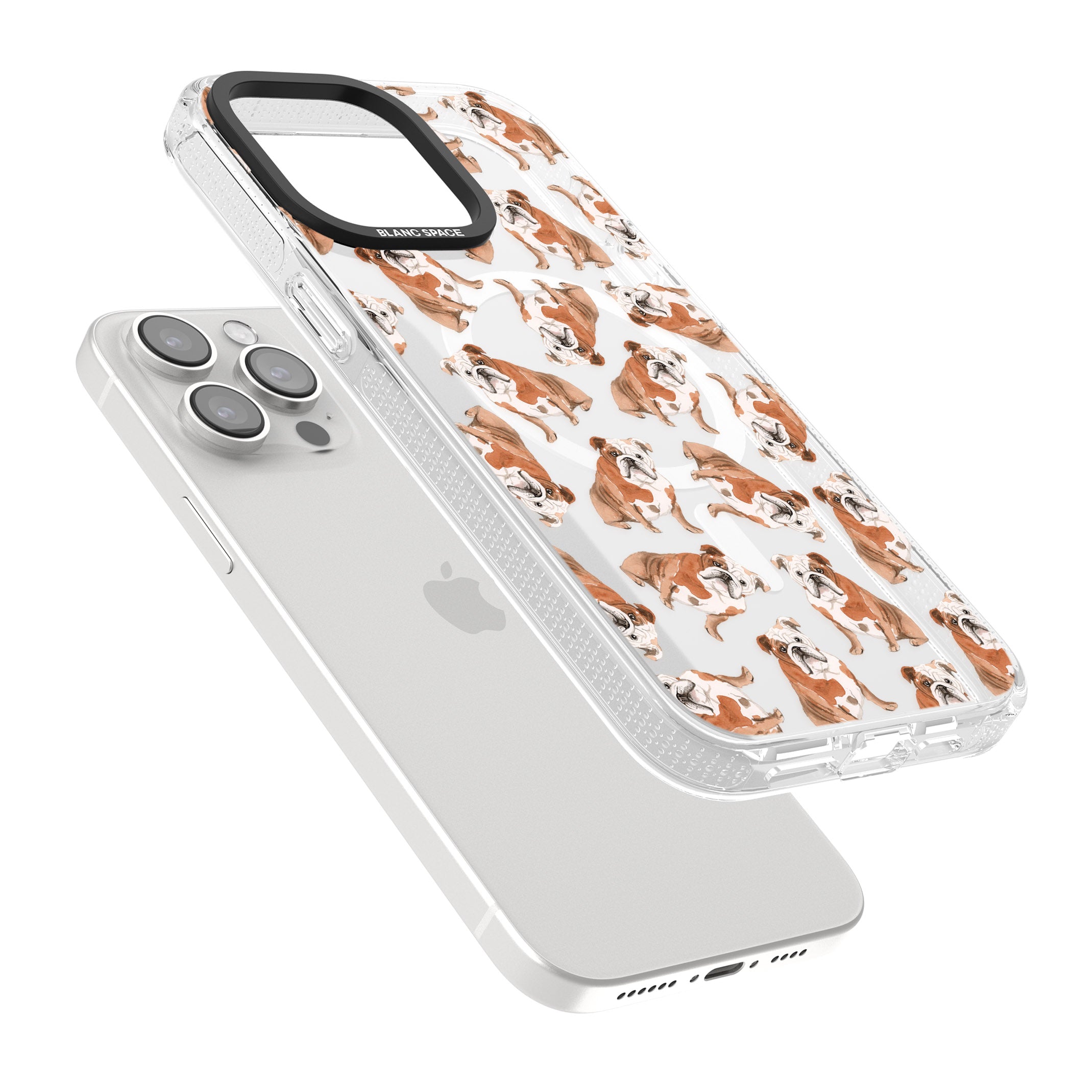 English Bulldog Watercolour Dog Pattern iPhone 15 Pro Max / 15 Pro / 14 Pro Max / 14 Pro / 13 Pro Clear Case Impact Air - Blanc Space