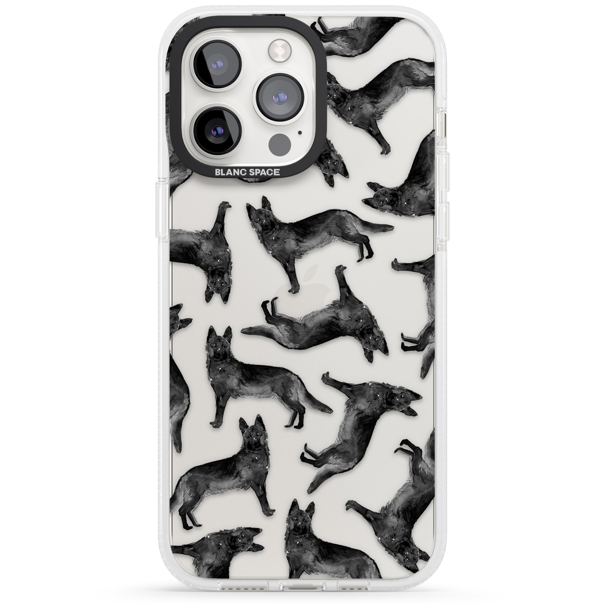 German Shepherd (Black) Watercolour Dog Pattern iPhone 15 Pro Max / 15 Pro / 14 Pro Max / 14 Pro / 13 Pro Clear Case Impact Air - Blanc Space