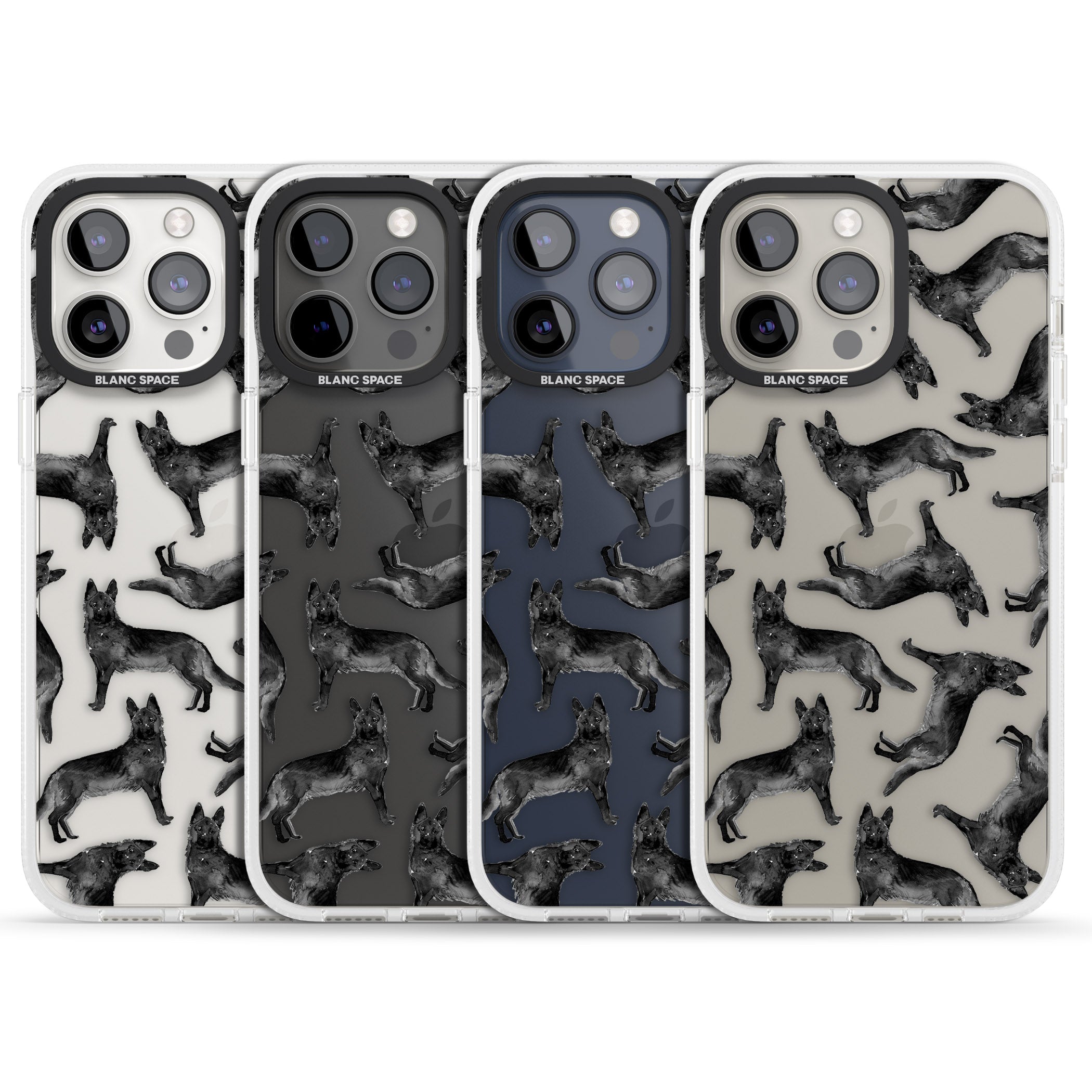 German Shepherd (Black) Watercolour Dog Pattern iPhone 15 Pro Max / 15 Pro / 14 Pro Max / 14 Pro / 13 Pro Clear Case Impact Air - Blanc Space
