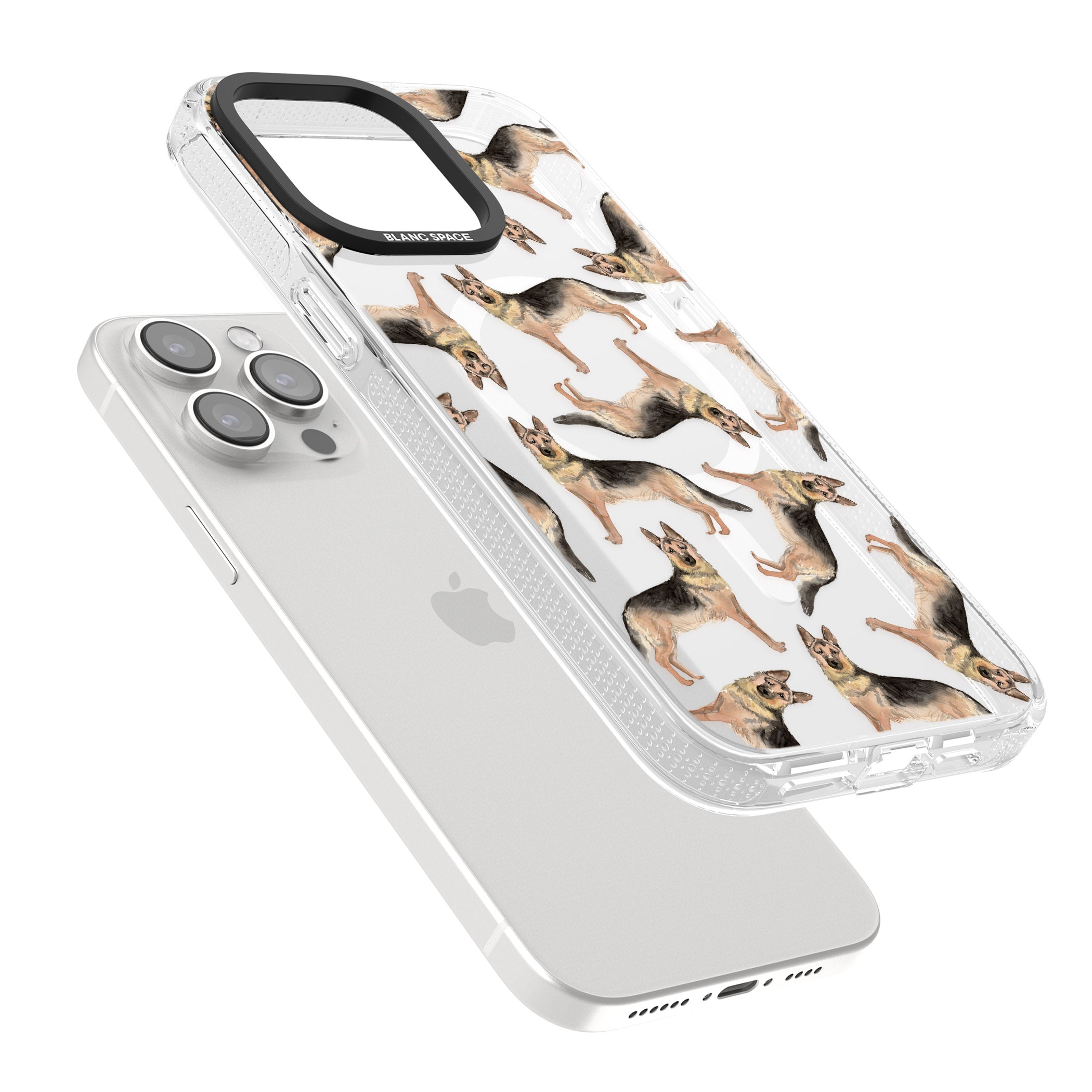 German Shepherd Watercolour Dog Pattern iPhone 15 Pro Max / 15 Pro / 14 Pro Max / 14 Pro / 13 Pro Clear Case Impact Air - Blanc Space