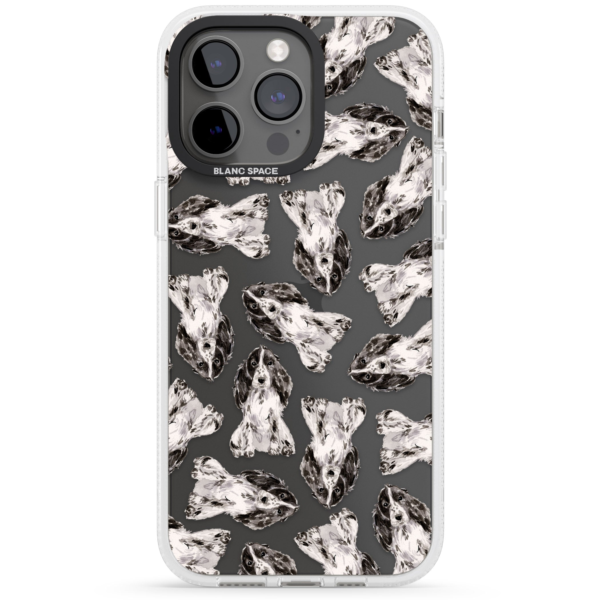 Cocker Spaniel (Black) Watercolour Dog Pattern iPhone 15 Pro Max / 15 Pro / 14 Pro Max / 14 Pro / 13 Pro Clear Case Impact Air - Blanc Space