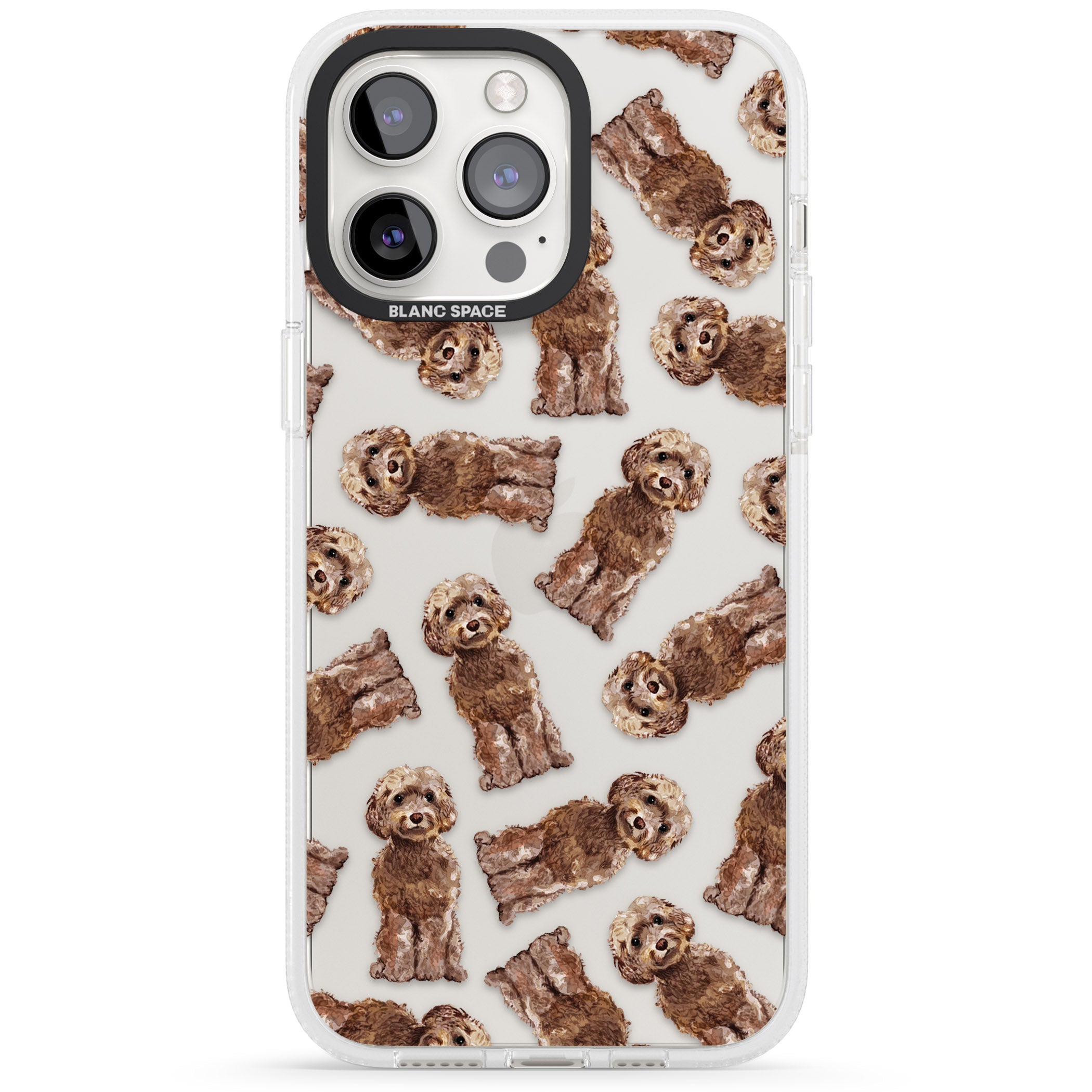 Cockapoo (Brown) Watercolour Dog Pattern iPhone 15 Pro Max / 15 Pro / 14 Pro Max / 14 Pro / 13 Pro Clear Case Impact Air - Blanc Space