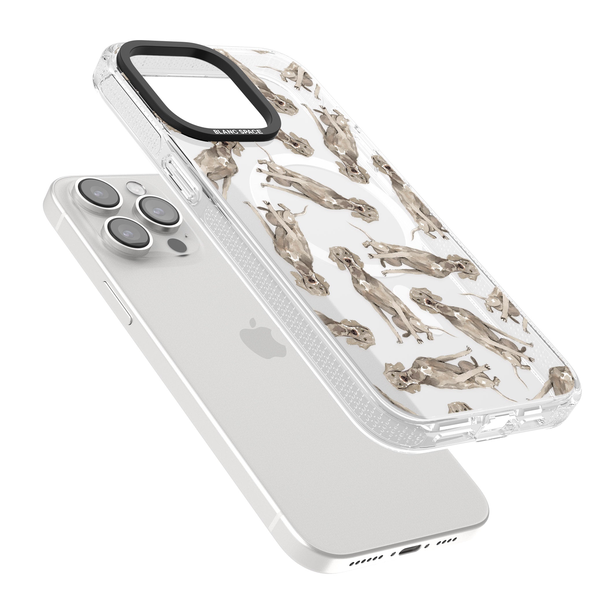 Weimaraner Watercolour Dog Pattern iPhone 15 Pro Max / 15 Pro / 14 Pro Max / 14 Pro / 13 Pro Clear Case Impact Air - Blanc Space