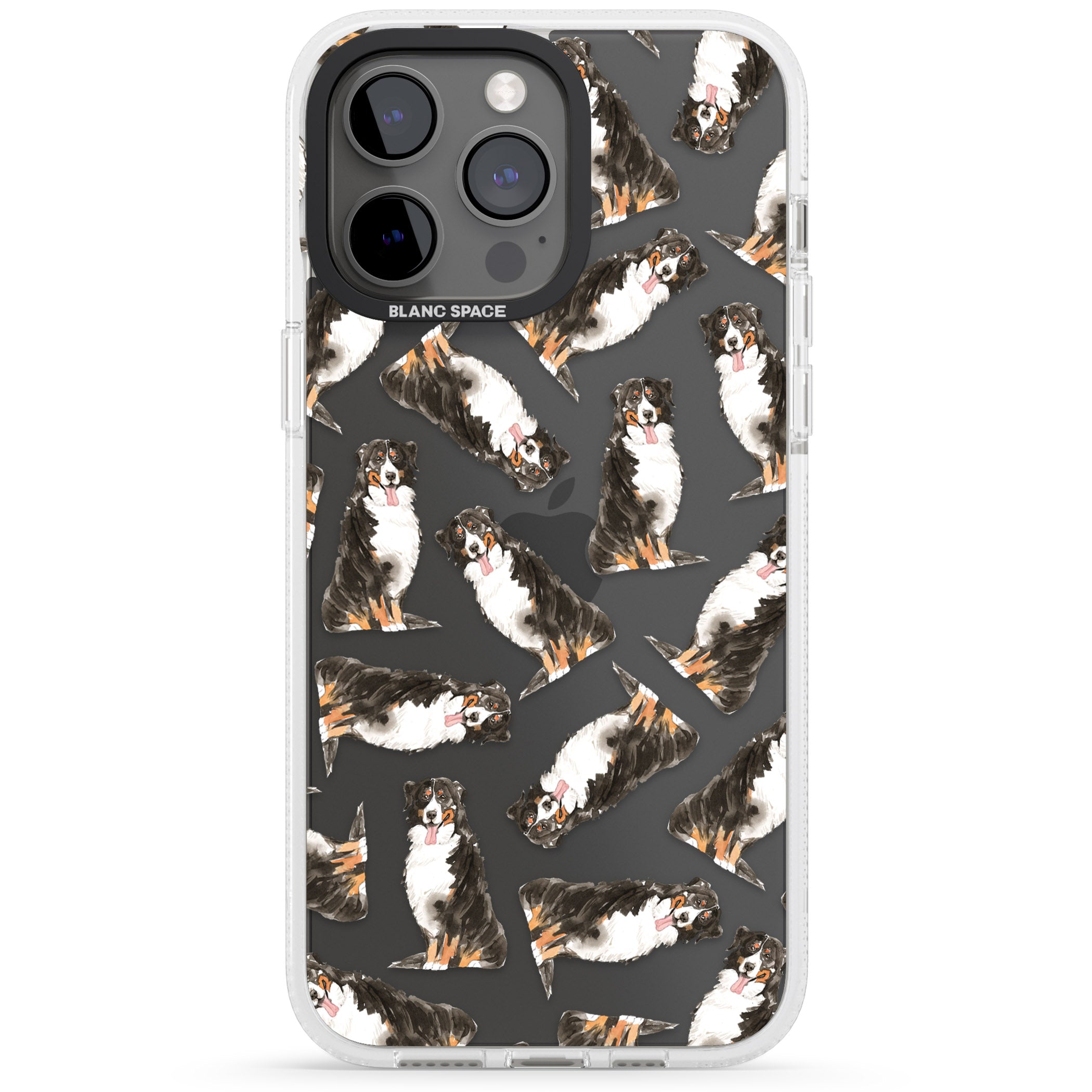 Bernese Mountain Dog Watercolour Dog Pattern iPhone 15 Pro Max / 15 Pro / 14 Pro Max / 14 Pro / 13 Pro Clear Case Impact Air - Blanc Space