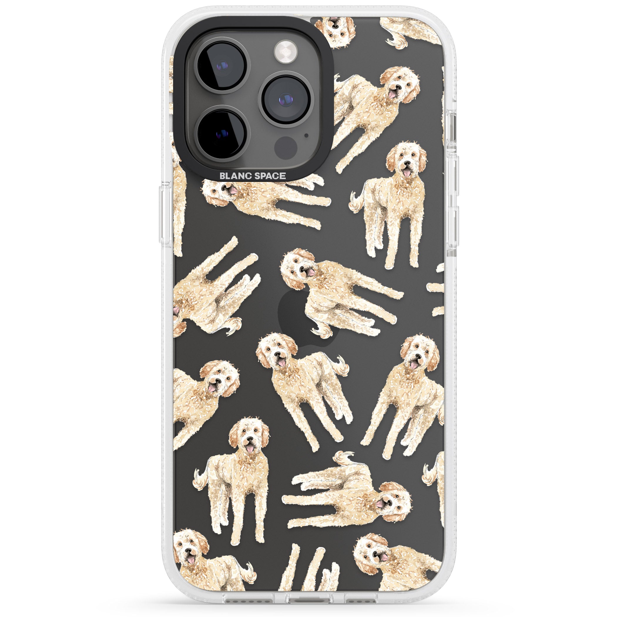 Goldendoodle Watercolour Dog Pattern iPhone 15 Pro Max / 15 Pro / 14 Pro Max / 14 Pro / 13 Pro Clear Case Impact Air - Blanc Space