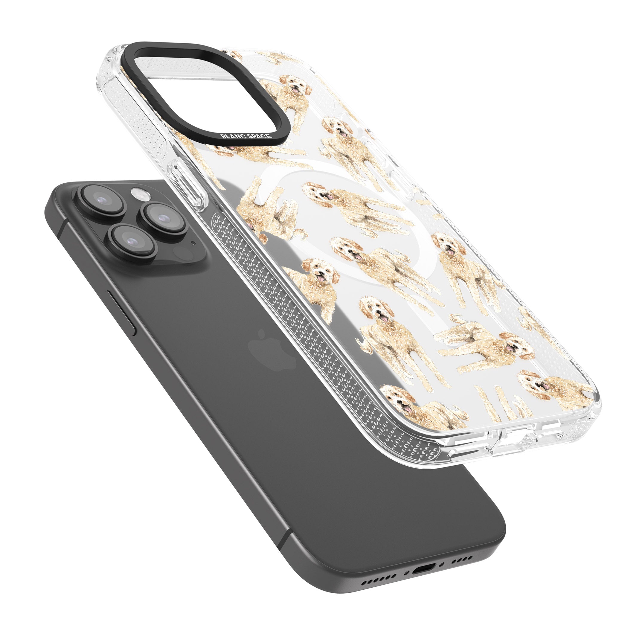 Goldendoodle Watercolour Dog Pattern iPhone 15 Pro Max / 15 Pro / 14 Pro Max / 14 Pro / 13 Pro Clear Case Impact Air - Blanc Space