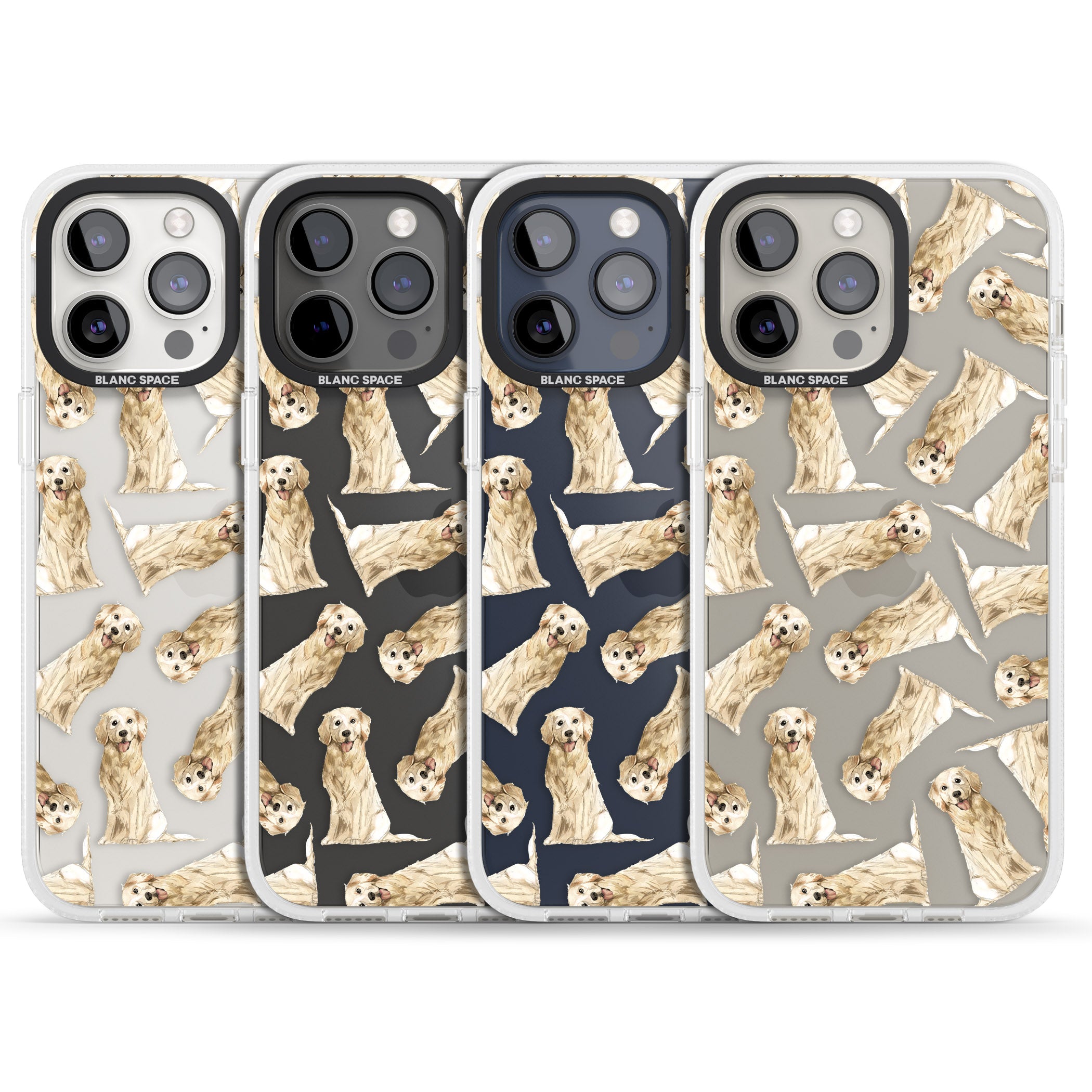 Golden Retriever Watercolour Dog Pattern iPhone 15 Pro Max / 15 Pro / 14 Pro Max / 14 Pro / 13 Pro Clear Case Impact Air - Blanc Space