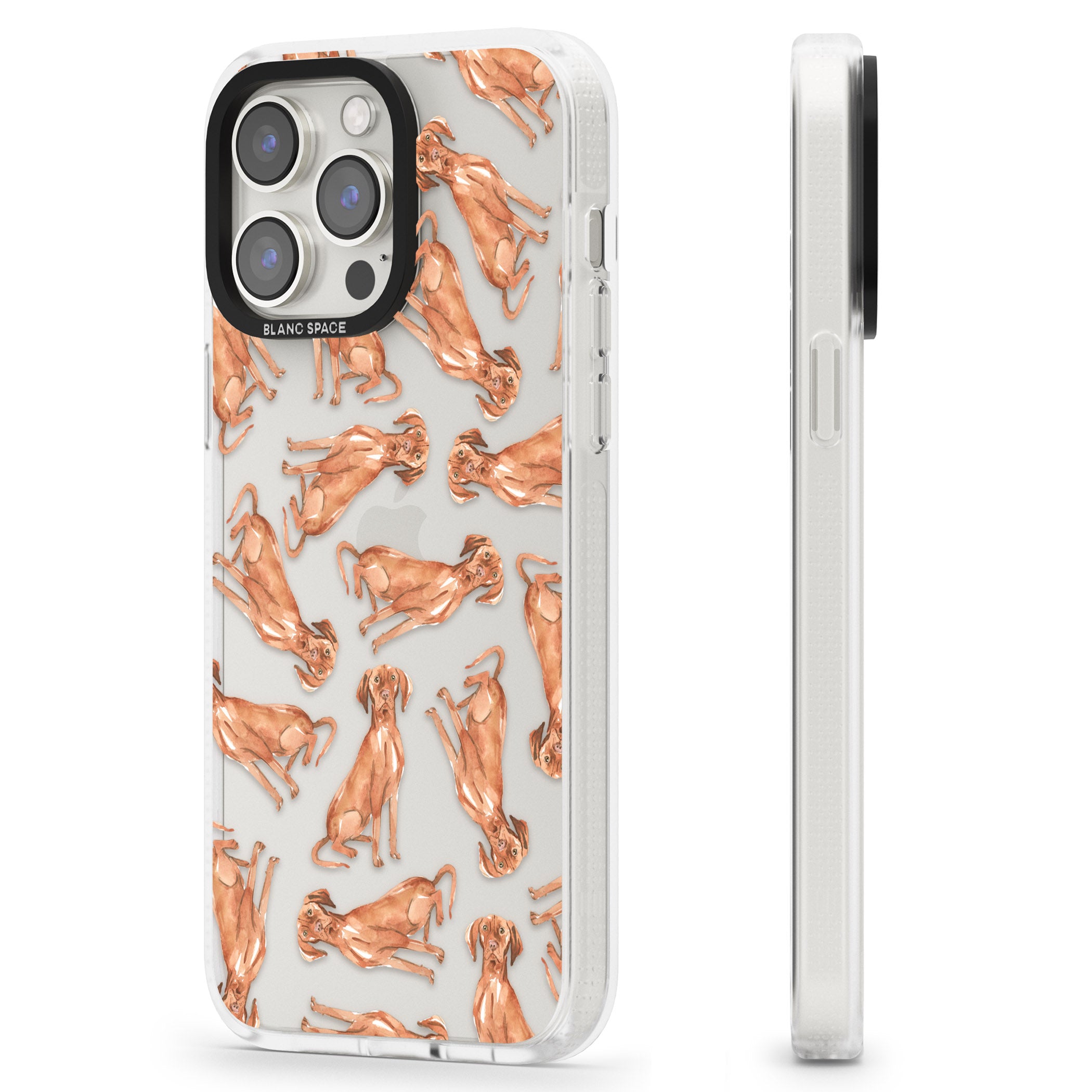 Hungarian Vizsla Watercolour Dog Pattern iPhone 15 Pro Max / 15 Pro / 14 Pro Max / 14 Pro / 13 Pro Clear Case Impact Air - Blanc Space