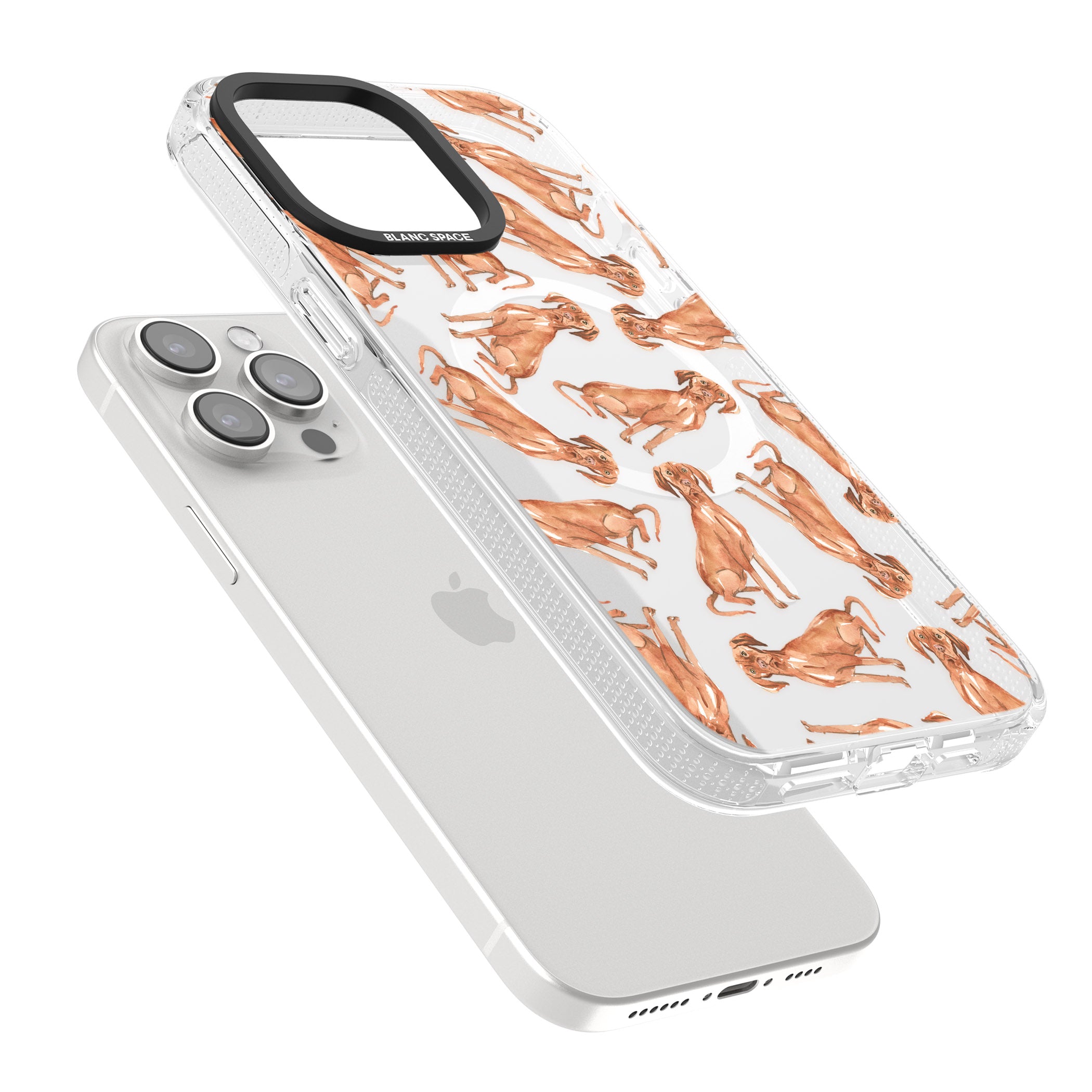 Hungarian Vizsla Watercolour Dog Pattern iPhone 15 Pro Max / 15 Pro / 14 Pro Max / 14 Pro / 13 Pro Clear Case Impact Air - Blanc Space