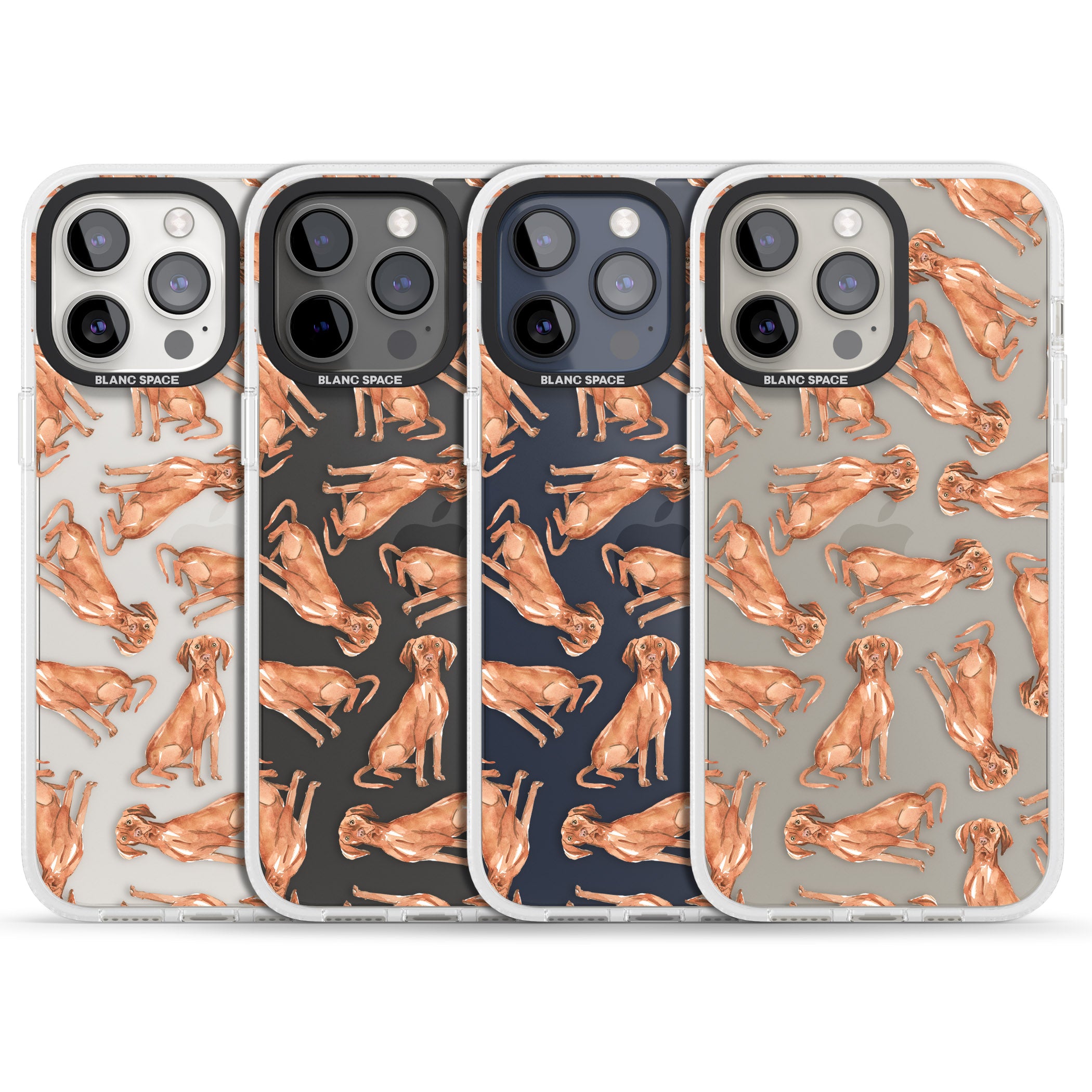 Hungarian Vizsla Watercolour Dog Pattern iPhone 15 Pro Max / 15 Pro / 14 Pro Max / 14 Pro / 13 Pro Clear Case Impact Air - Blanc Space