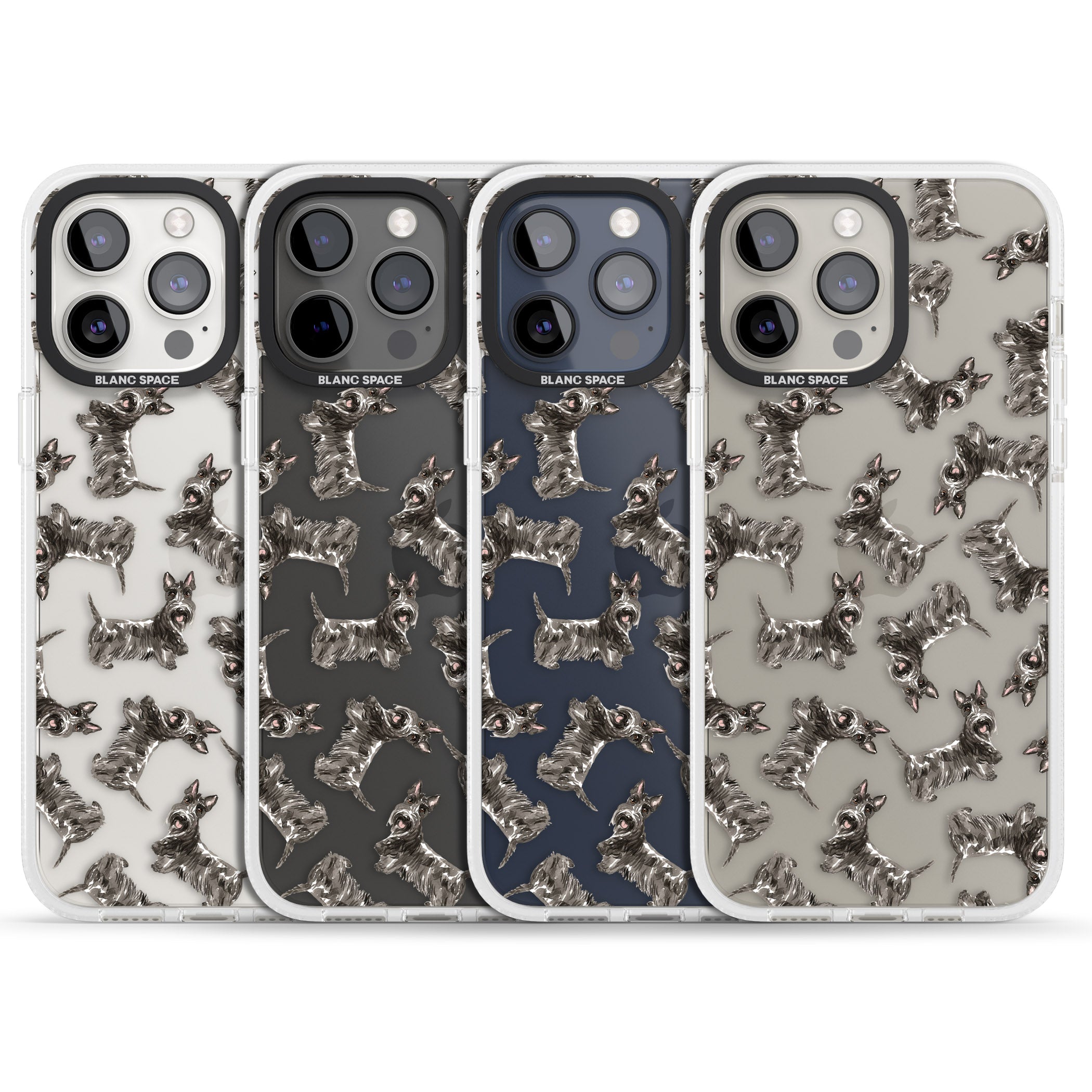 Scottish Terrier Watercolour Dog Pattern iPhone 15 Pro Max / 15 Pro / 14 Pro Max / 14 Pro / 13 Pro Clear Case Impact Air - Blanc Space