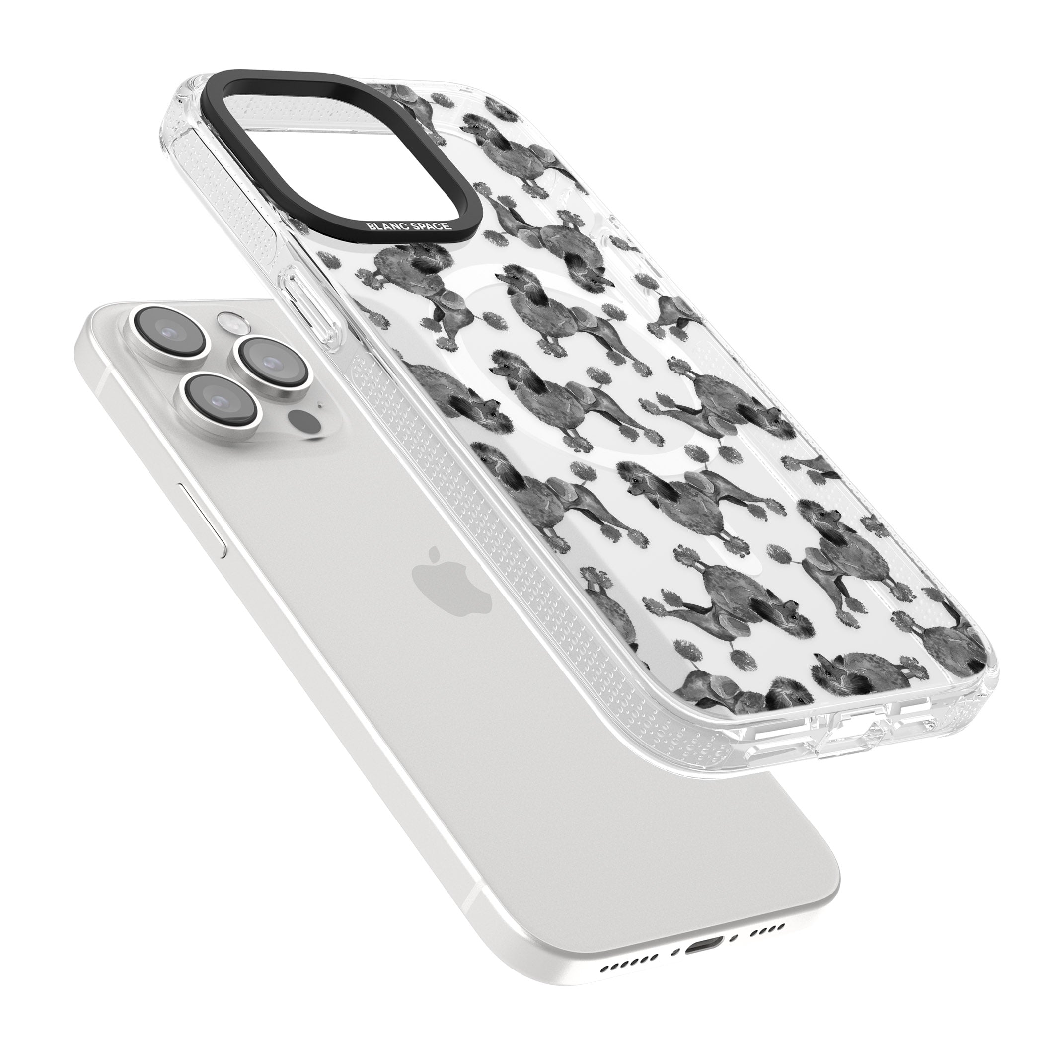 Poodle (Black) Watercolour Dog Pattern iPhone 15 Pro Max / 15 Pro / 14 Pro Max / 14 Pro / 13 Pro Clear Case Impact Air - Blanc Space