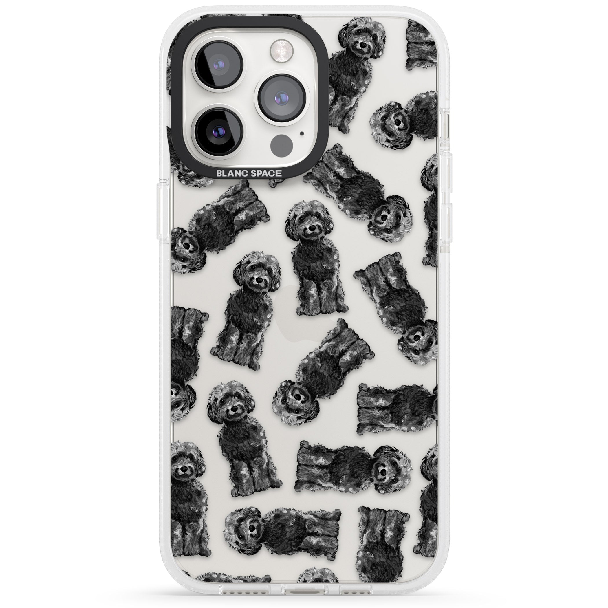 Cockapoo (Black) Watercolour Dog Pattern iPhone 15 Pro Max / 15 Pro / 14 Pro Max / 14 Pro / 13 Pro Clear Case Impact Air - Blanc Space