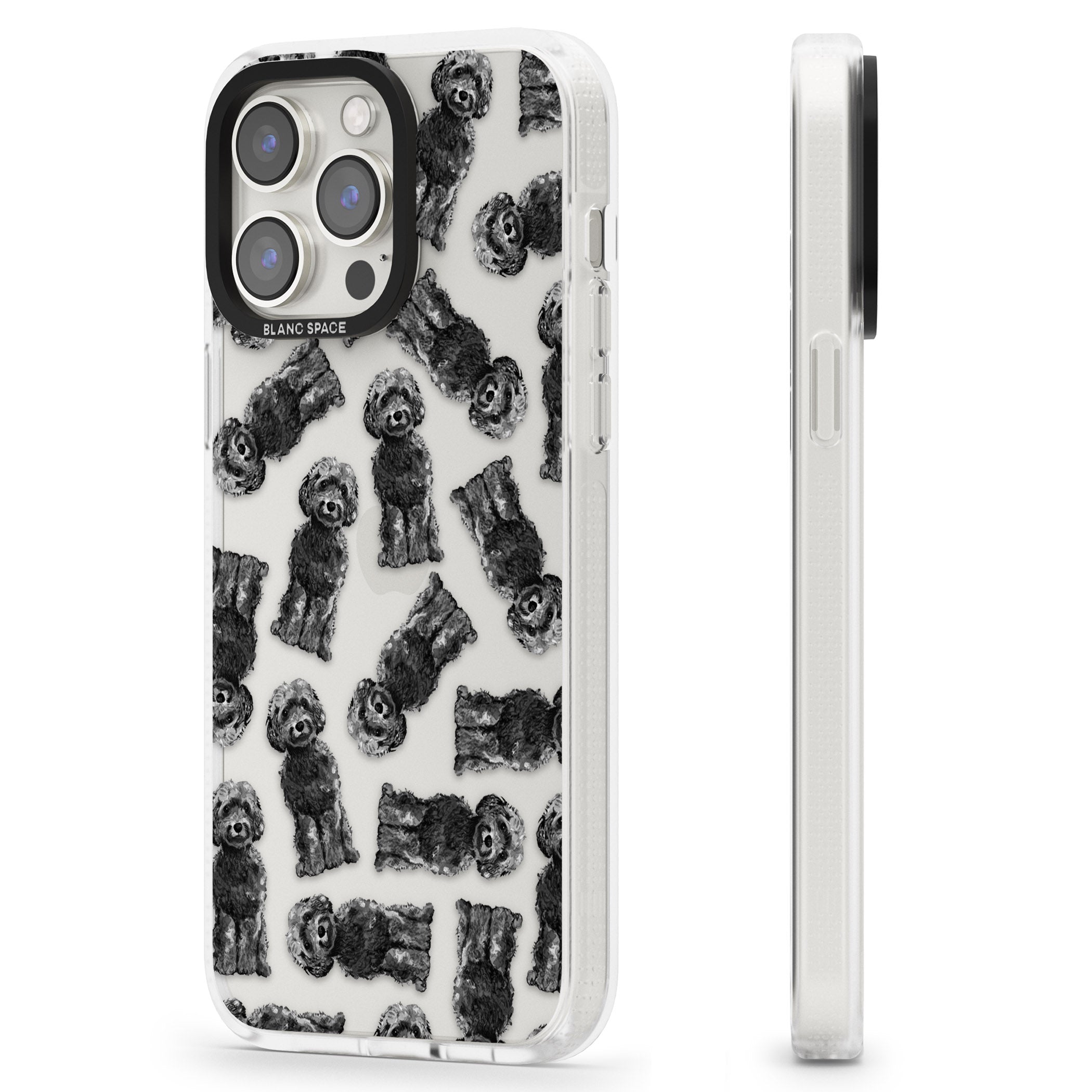 Cockapoo (Black) Watercolour Dog Pattern iPhone 15 Pro Max / 15 Pro / 14 Pro Max / 14 Pro / 13 Pro Clear Case Impact Air - Blanc Space