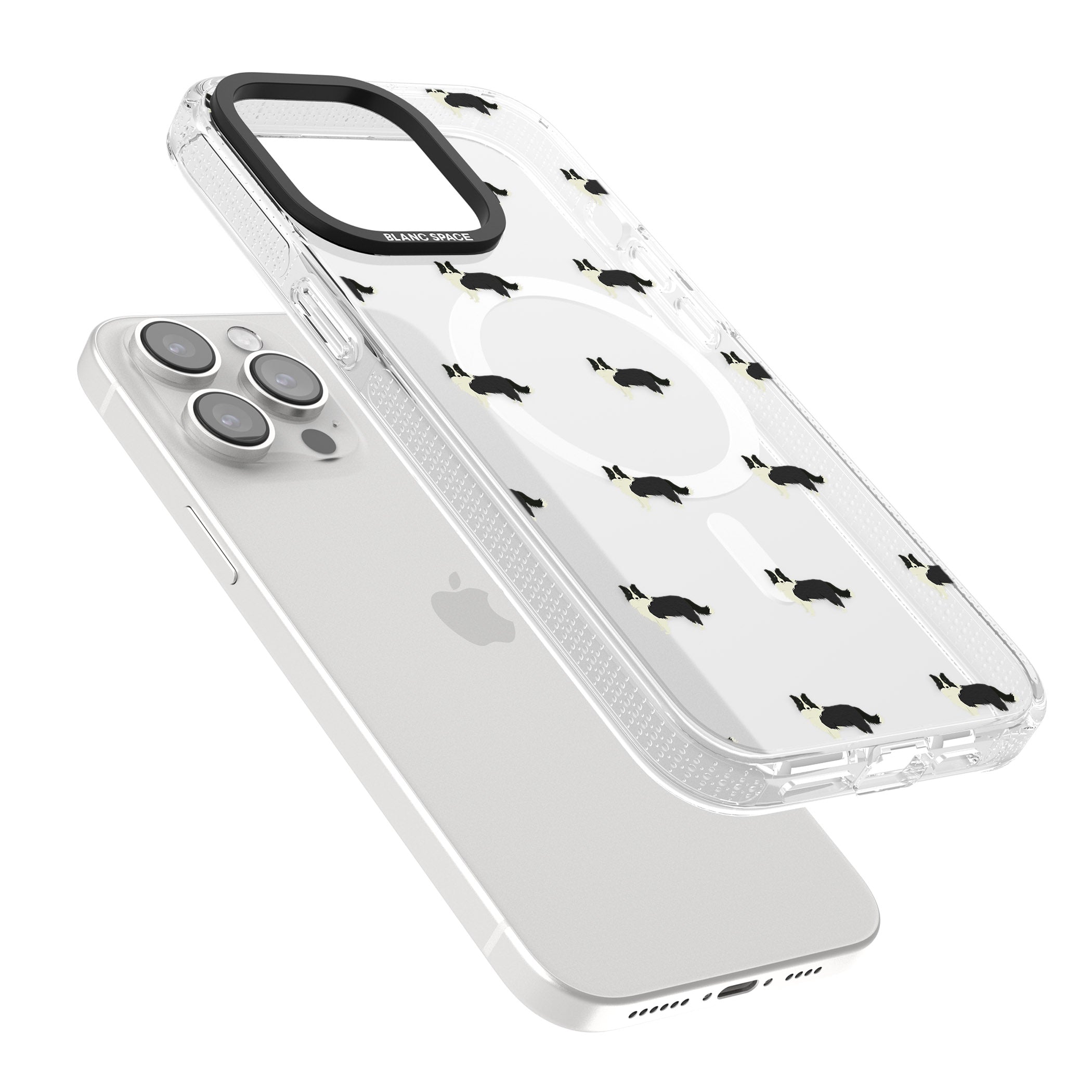 Border Collie Dog Pattern Clear iPhone 15 Pro Max / 15 Pro / 14 Pro Max / 14 Pro / 13 Pro Clear Case Impact Air - Blanc Space