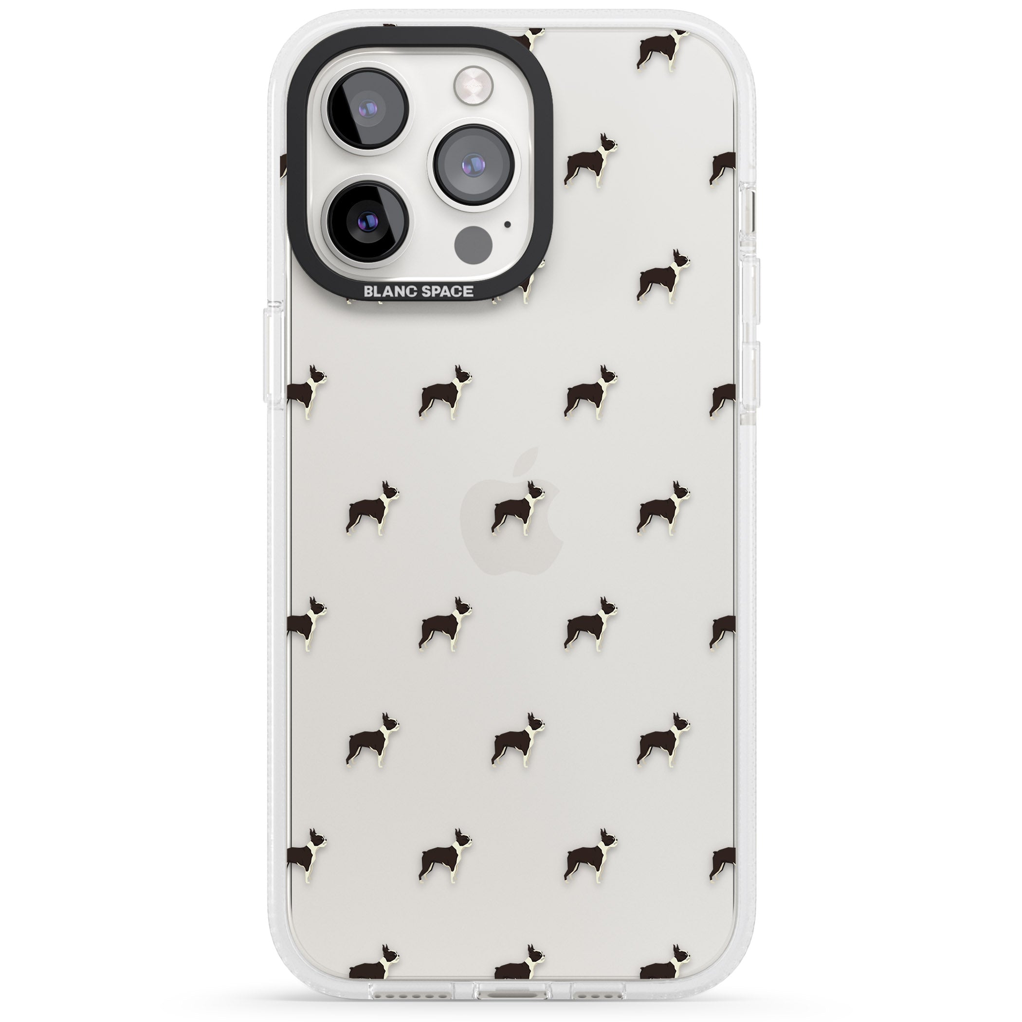 Boston Terrier Dog Pattern Clear iPhone 15 Pro Max / 15 Pro / 14 Pro Max / 14 Pro / 13 Pro Clear Case Impact Air - Blanc Space
