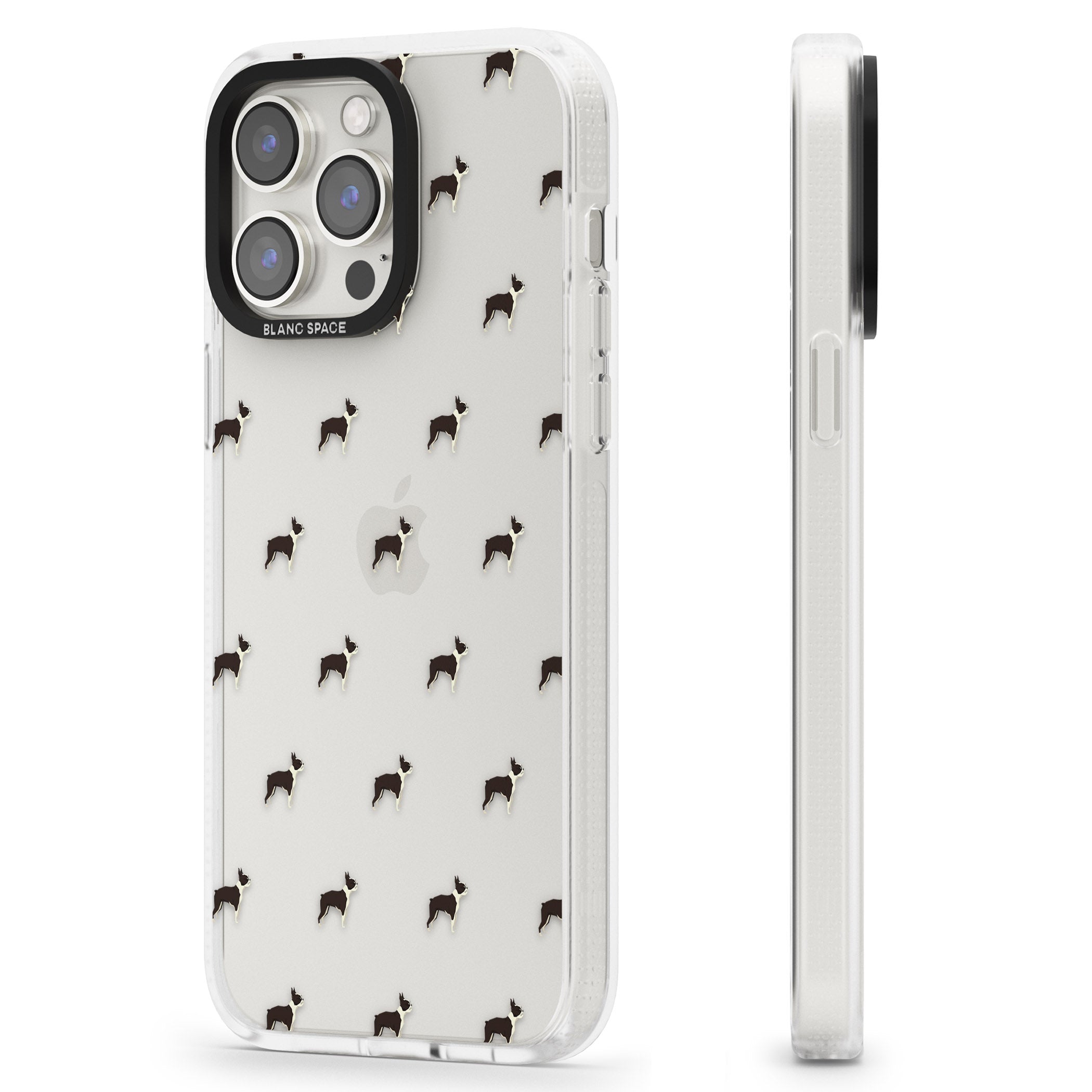 Boston Terrier Dog Pattern Clear iPhone 15 Pro Max / 15 Pro / 14 Pro Max / 14 Pro / 13 Pro Clear Case Impact Air - Blanc Space
