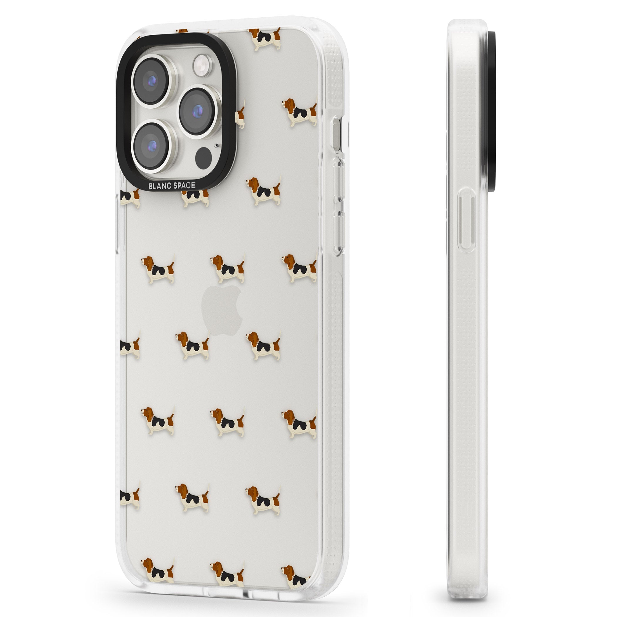 Basset Hound Dog Pattern Clear iPhone 15 Pro Max / 15 Pro / 14 Pro Max / 14 Pro / 13 Pro Clear Case Impact Air - Blanc Space