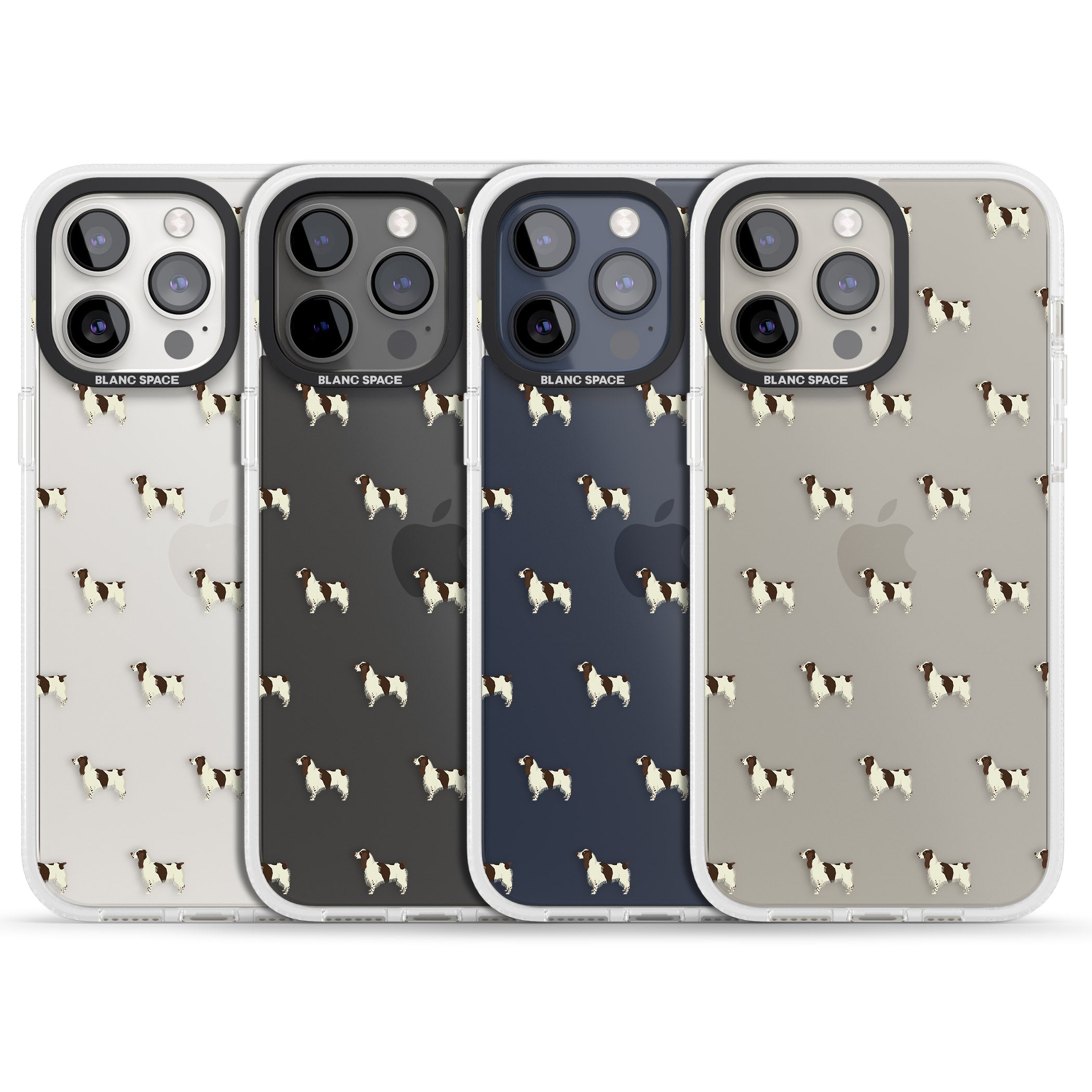 English Springer Spaniel Dog Pattern Clear iPhone 15 Pro Max / 15 Pro / 14 Pro Max / 14 Pro / 13 Pro Clear Case Impact Air - Blanc Space