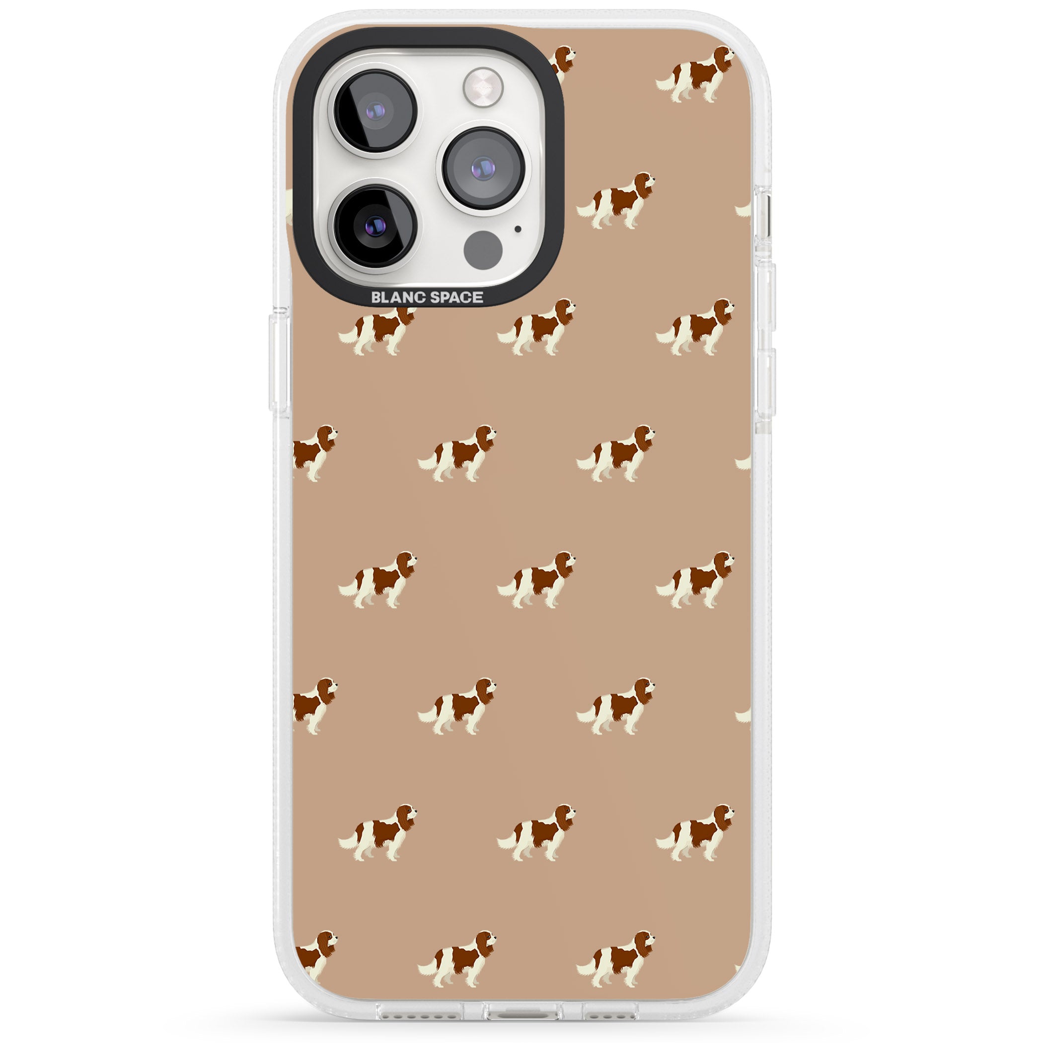 Cavalier King Charles Spaniel Pattern iPhone 15 Pro Max / 15 Pro / 14 Pro Max / 14 Pro / 13 Pro Clear Case Impact Air - Blanc Space