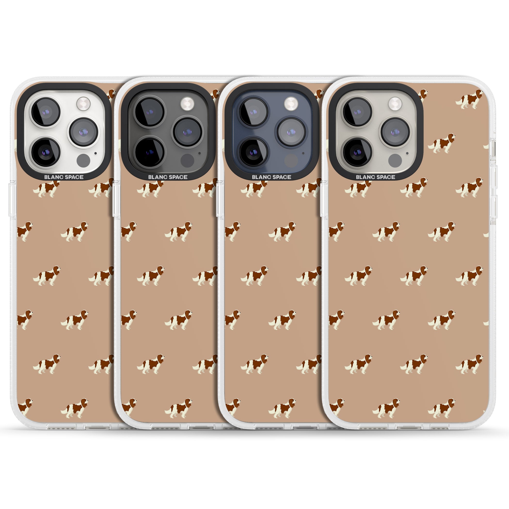 Cavalier King Charles Spaniel Pattern iPhone 15 Pro Max / 15 Pro / 14 Pro Max / 14 Pro / 13 Pro Clear Case Impact Air - Blanc Space