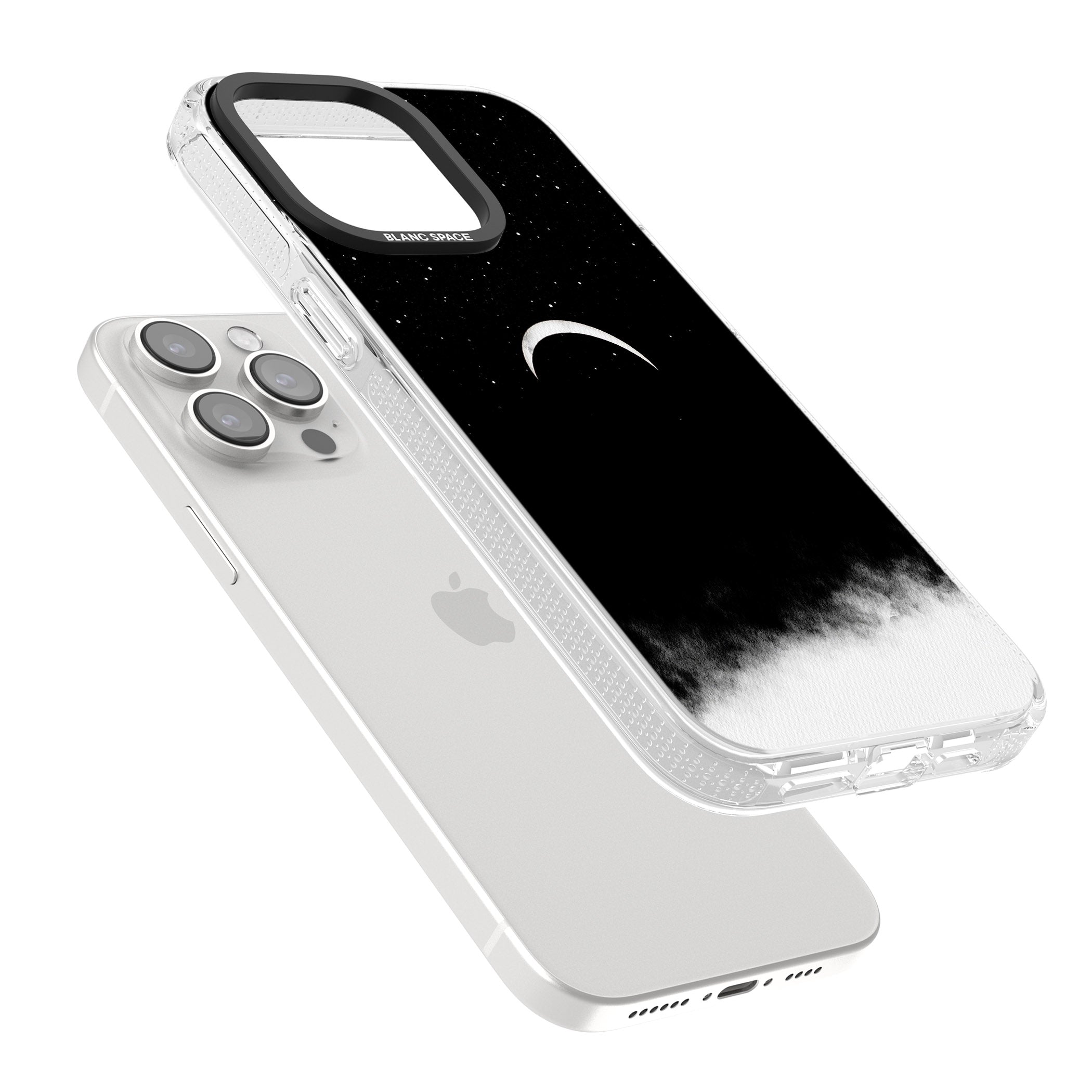Upside Down Crescent Moon iPhone 15 Pro Max / 15 Pro / 14 Pro Max / 14 Pro / 13 Pro Clear Case Impact Air - Blanc Space