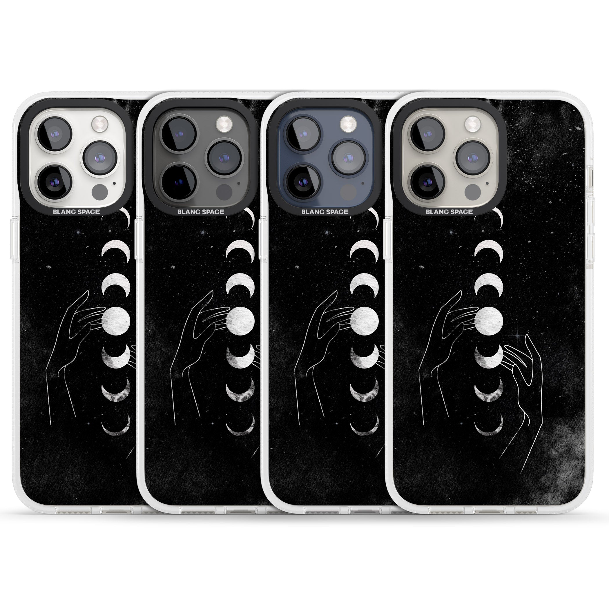 Moon Phases and Hands iPhone 15 Pro Max / 15 Pro / 14 Pro Max / 14 Pro / 13 Pro Clear Case Impact Air - Blanc Space