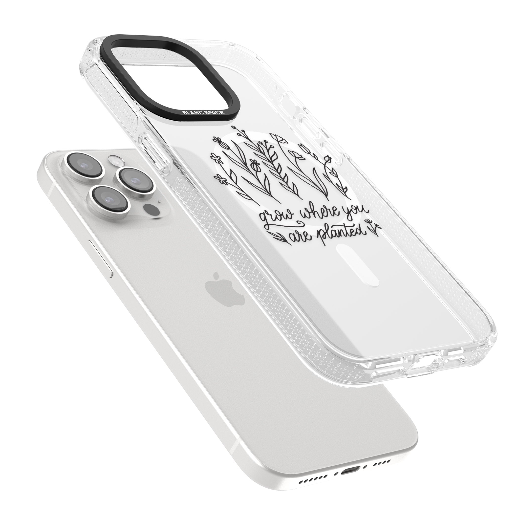 Grow where you are planted iPhone 15 Pro Max / 15 Pro / 14 Pro Max / 14 Pro / 13 Pro Clear Case Impact Air - Blanc Space
