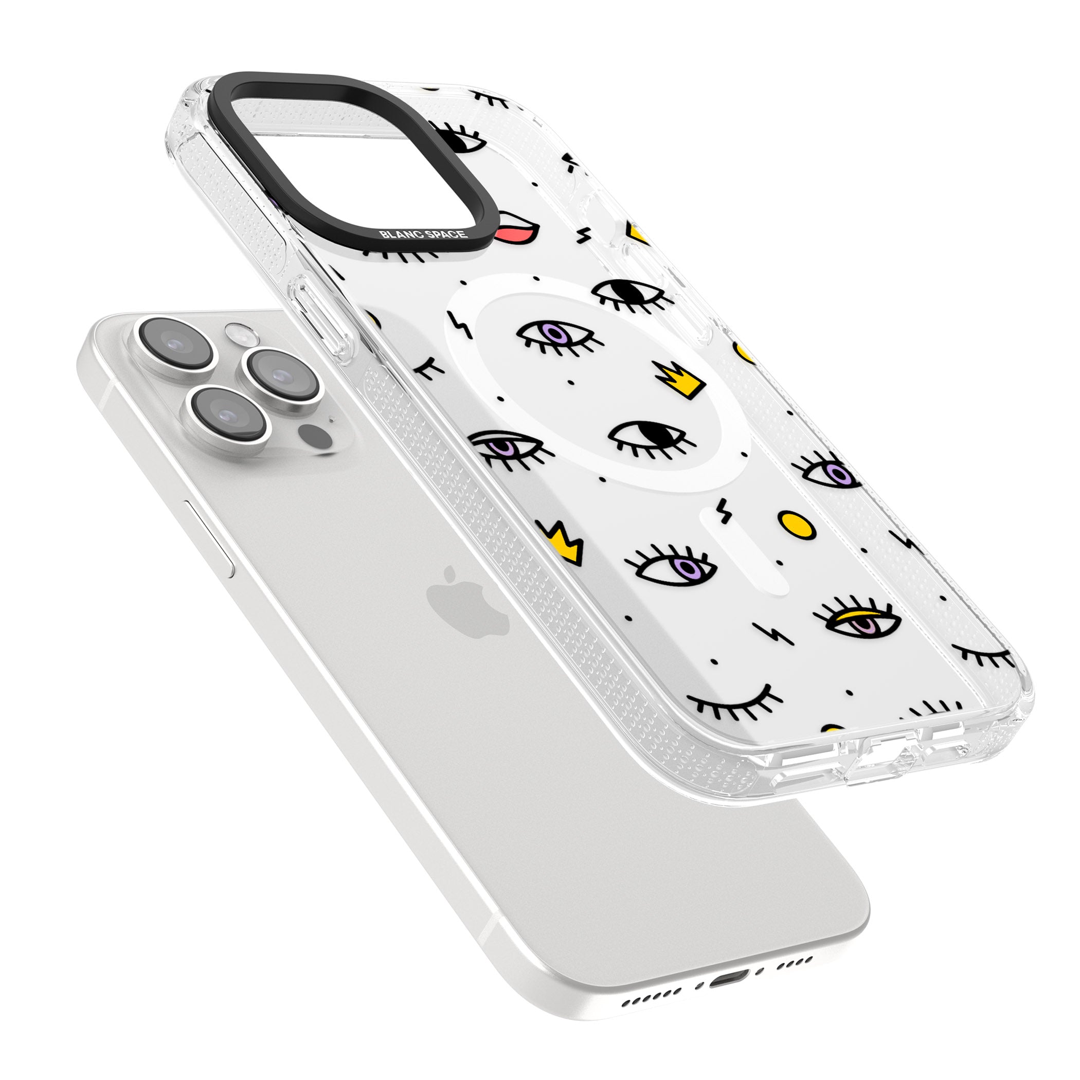 Eyes & Lips Icons iPhone 15 Pro Max / 15 Pro / 14 Pro Max / 14 Pro / 13 Pro Clear Case Impact Air - Blanc Space