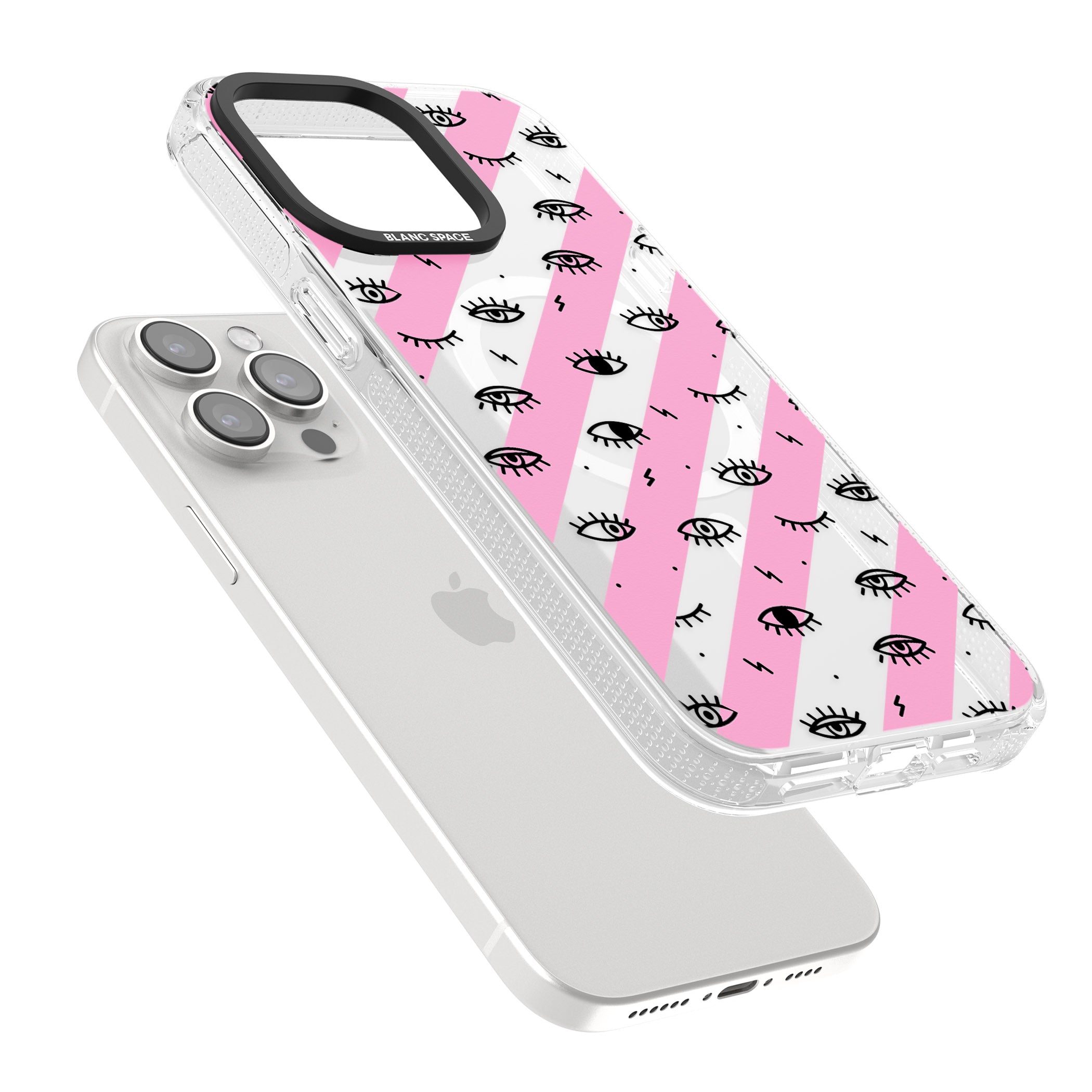 Pink Stripe Eyes iPhone 15 Pro Max / 15 Pro / 14 Pro Max / 14 Pro / 13 Pro Clear Case Impact Air - Blanc Space