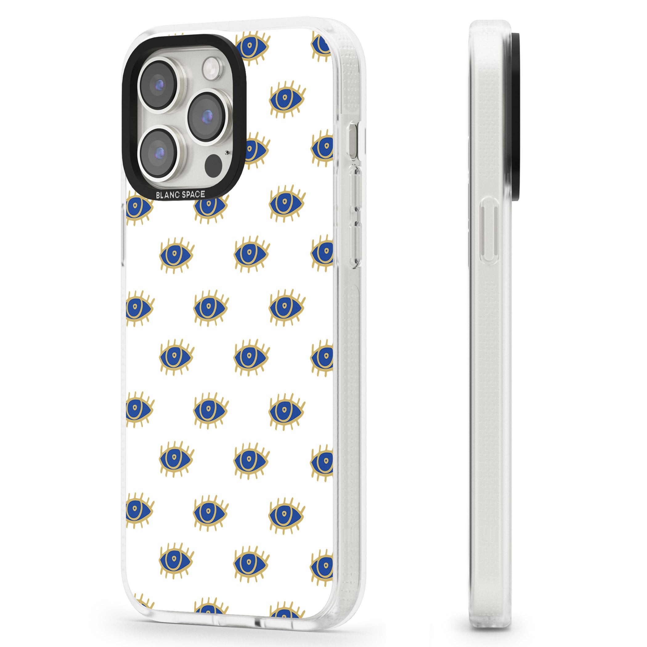 Gold Eyes Psychedelic Eyes Pattern iPhone 15 Pro Max / 15 Pro / 14 Pro Max / 14 Pro / 13 Pro Clear Case Impact Air - Blanc Space