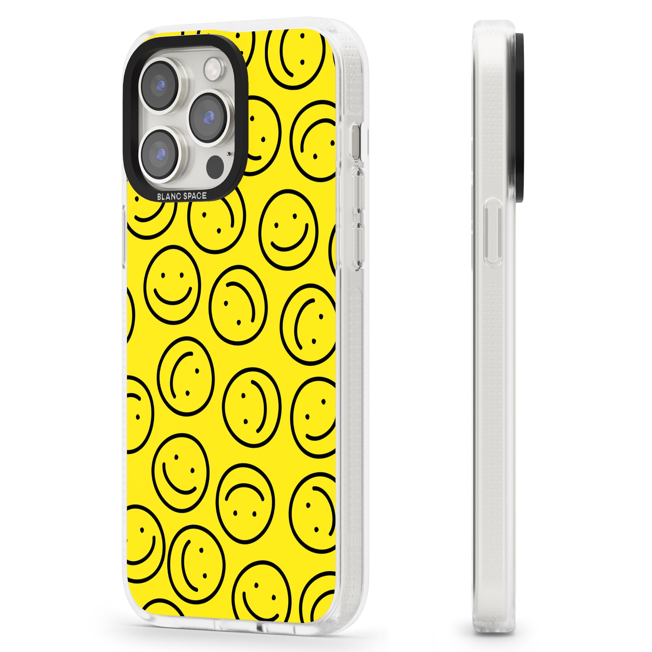 Happy Face Pattern iPhone 15 Pro Max / 15 Pro / 14 Pro Max / 14 Pro / 13 Pro Clear Case Impact Air - Blanc Space