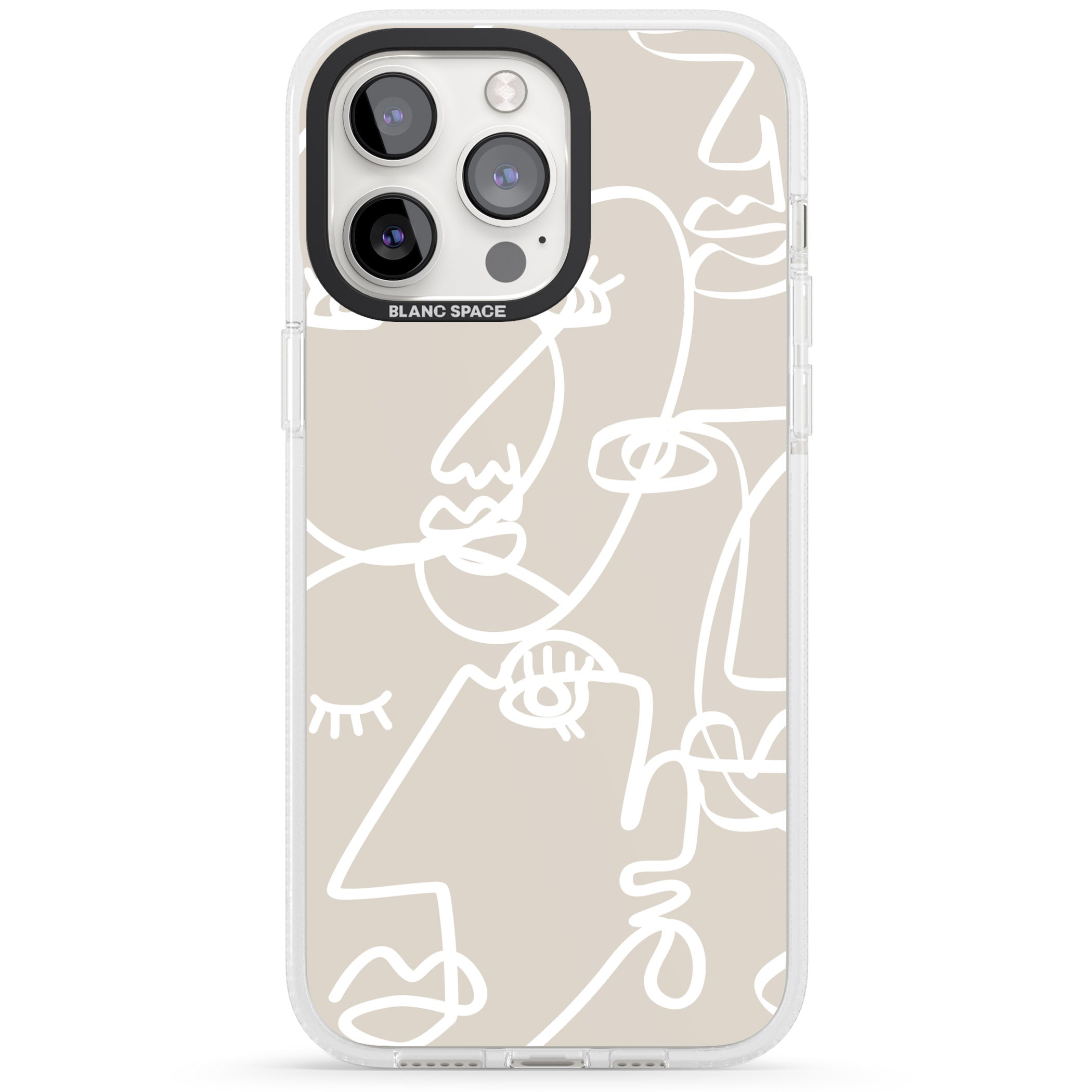 Abstract Continuous Line Faces White on Beige iPhone 15 Pro Max / 15 Pro / 14 Pro Max / 14 Pro / 13 Pro Clear Case Impact Air - Blanc Space