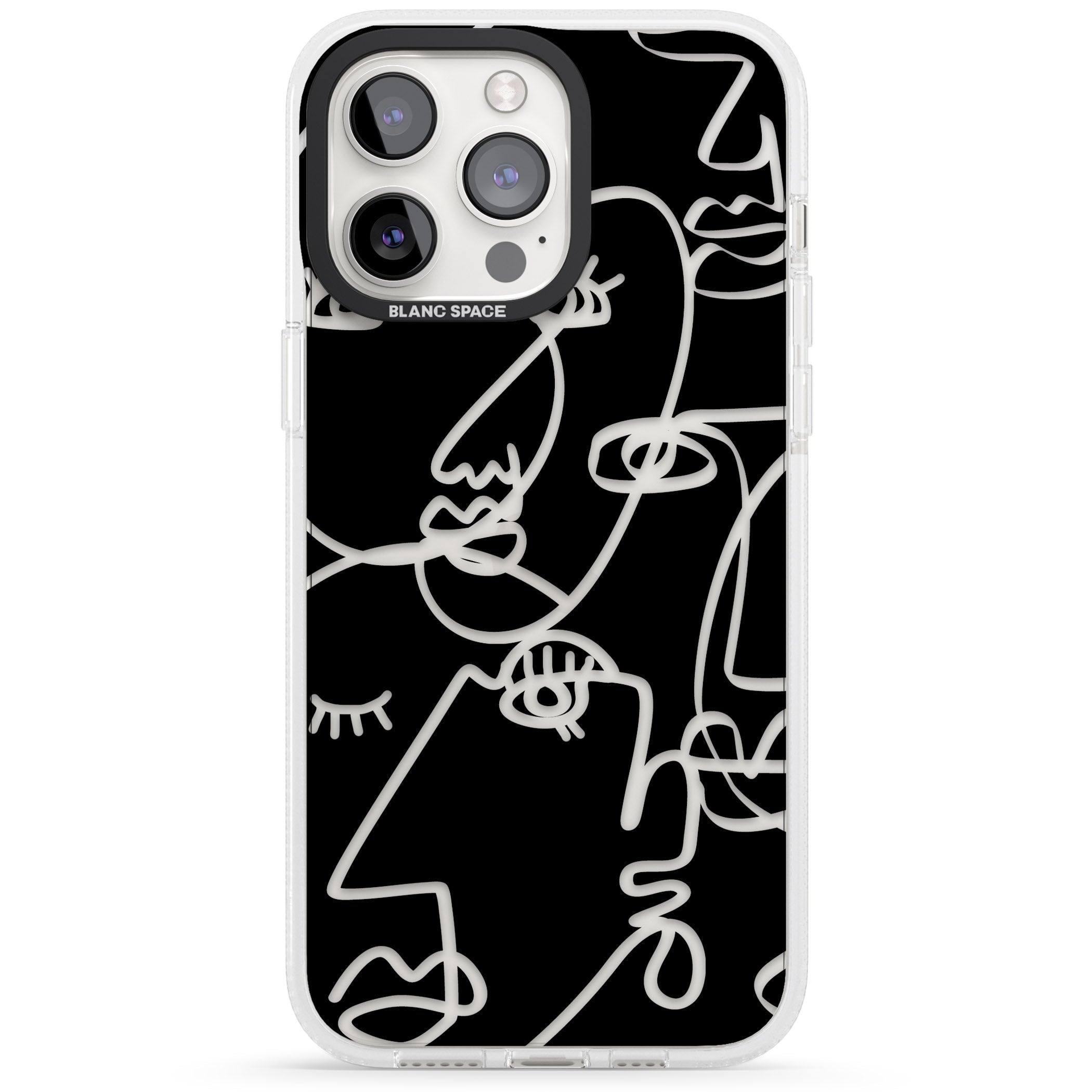 Abstract Continuous Line Faces Clear on Black iPhone 15 Pro Max / 15 Pro / 14 Pro Max / 14 Pro / 13 Pro Clear Case Impact Air - Blanc Space