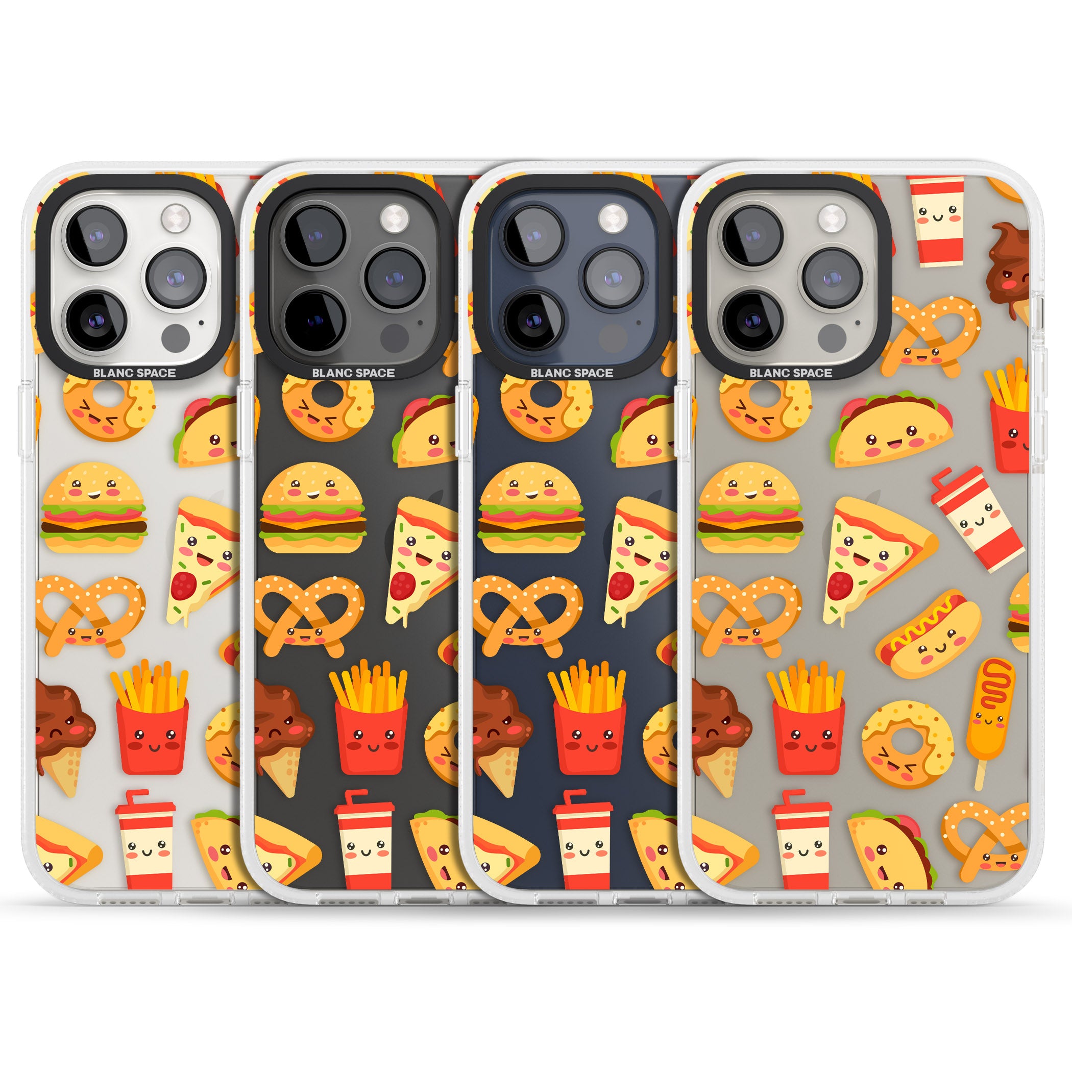 Fast Food Patterns Kawaii Fast Food Mix iPhone 15 Pro Max / 15 Pro / 14 Pro Max / 14 Pro / 13 Pro Clear Case Impact Air - Blanc Space