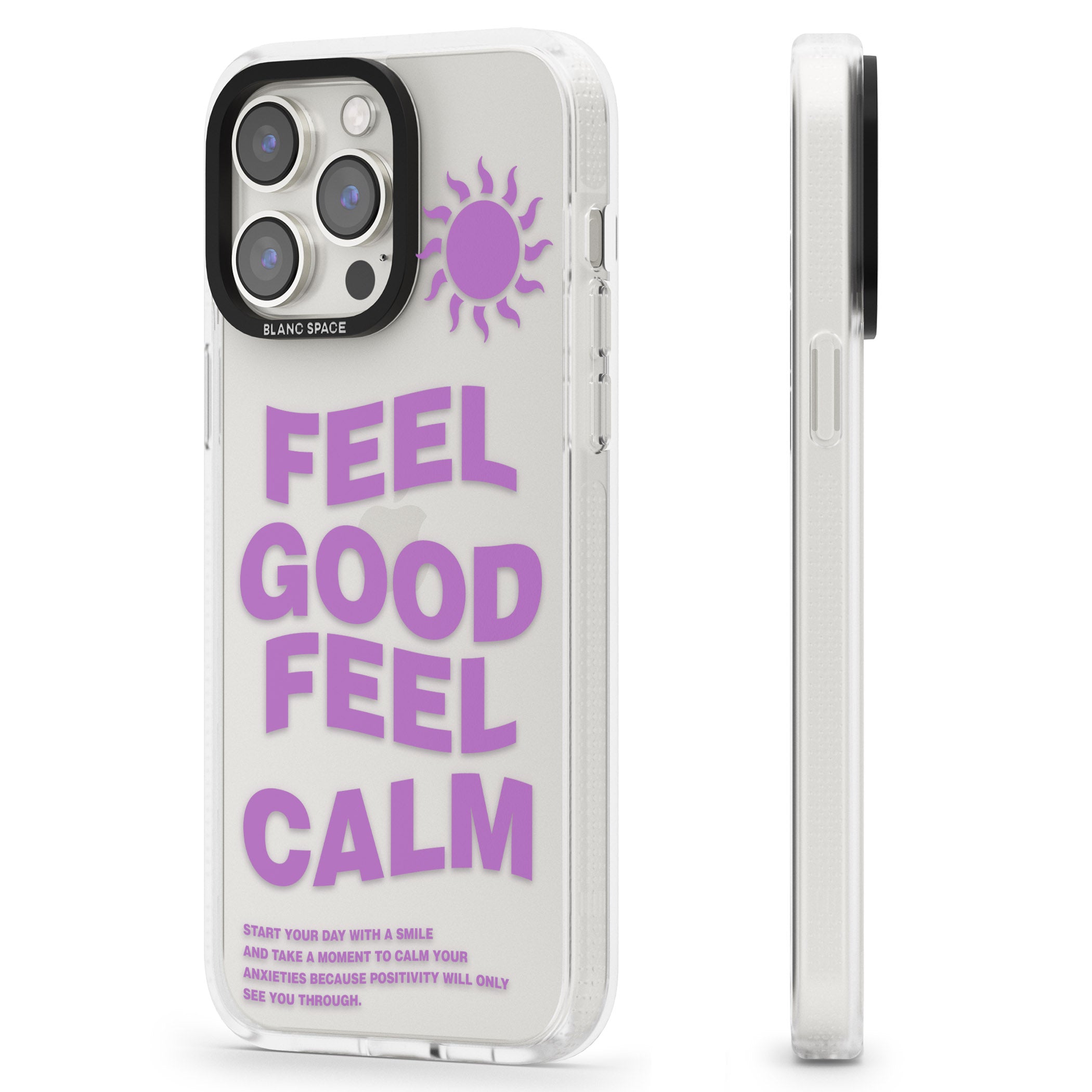 Feel Good Feel Calm (Purple) iPhone 15 Pro Max / 15 Pro / 14 Pro Max / 14 Pro / 13 Pro Clear Case Impact Air - Blanc Space