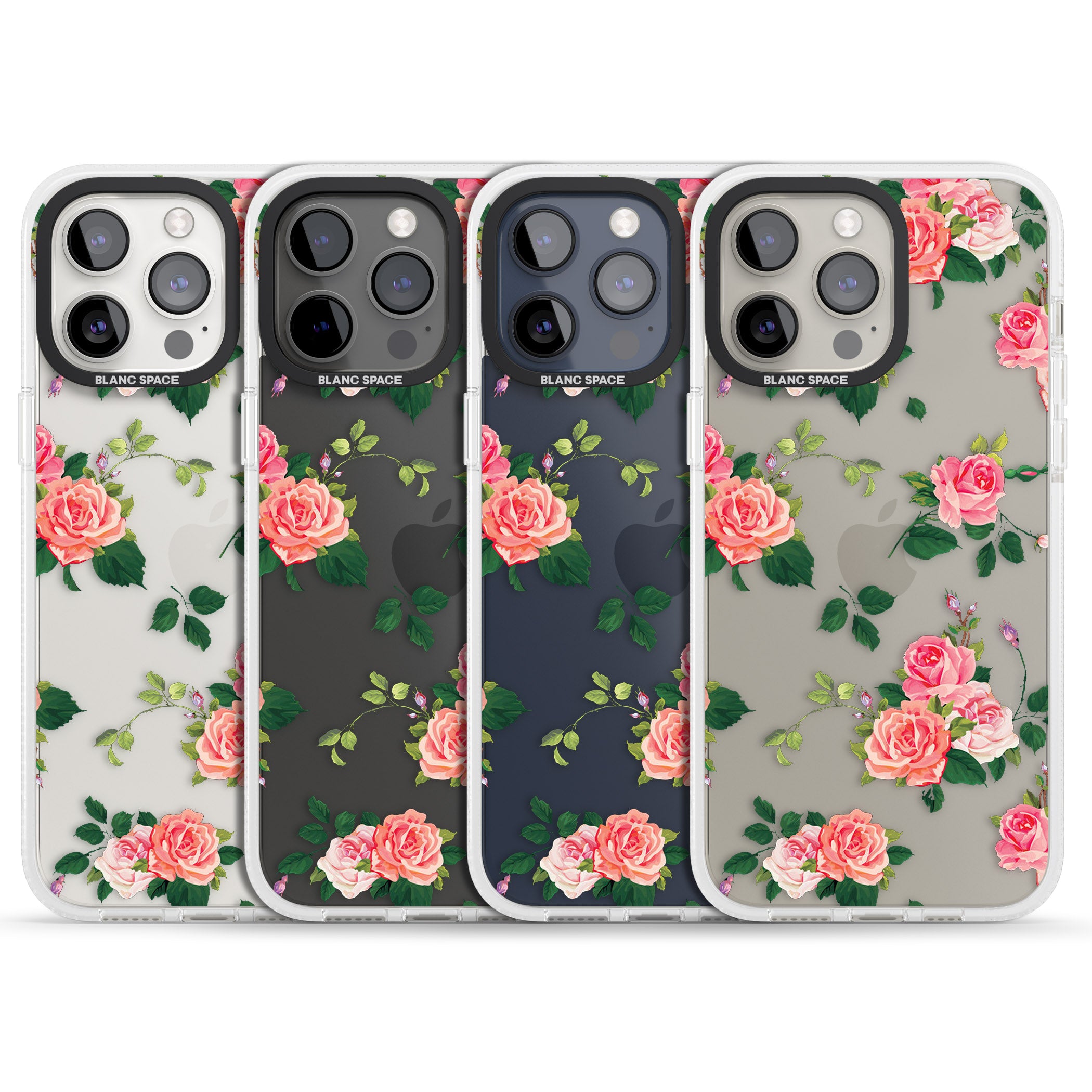 Pink Roses iPhone 15 Pro Max / 15 Pro / 14 Pro Max / 14 Pro / 13 Pro Clear Case Impact Air - Blanc Space