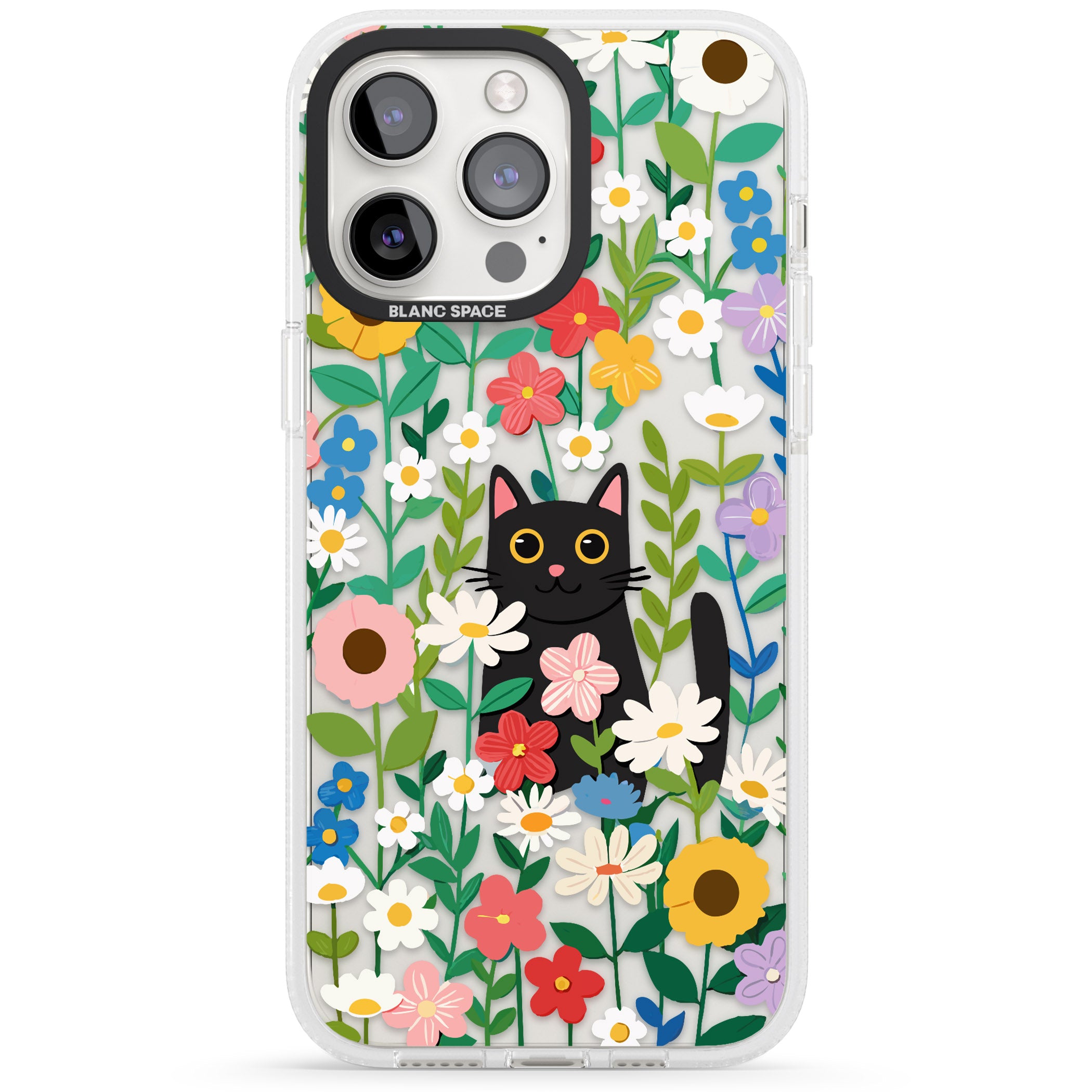Whiskers & Wildflowers Cat iPhone 15 Pro Max / 15 Pro / 14 Pro Max / 14 Pro / 13 Pro Clear Case Impact Air - Blanc Space