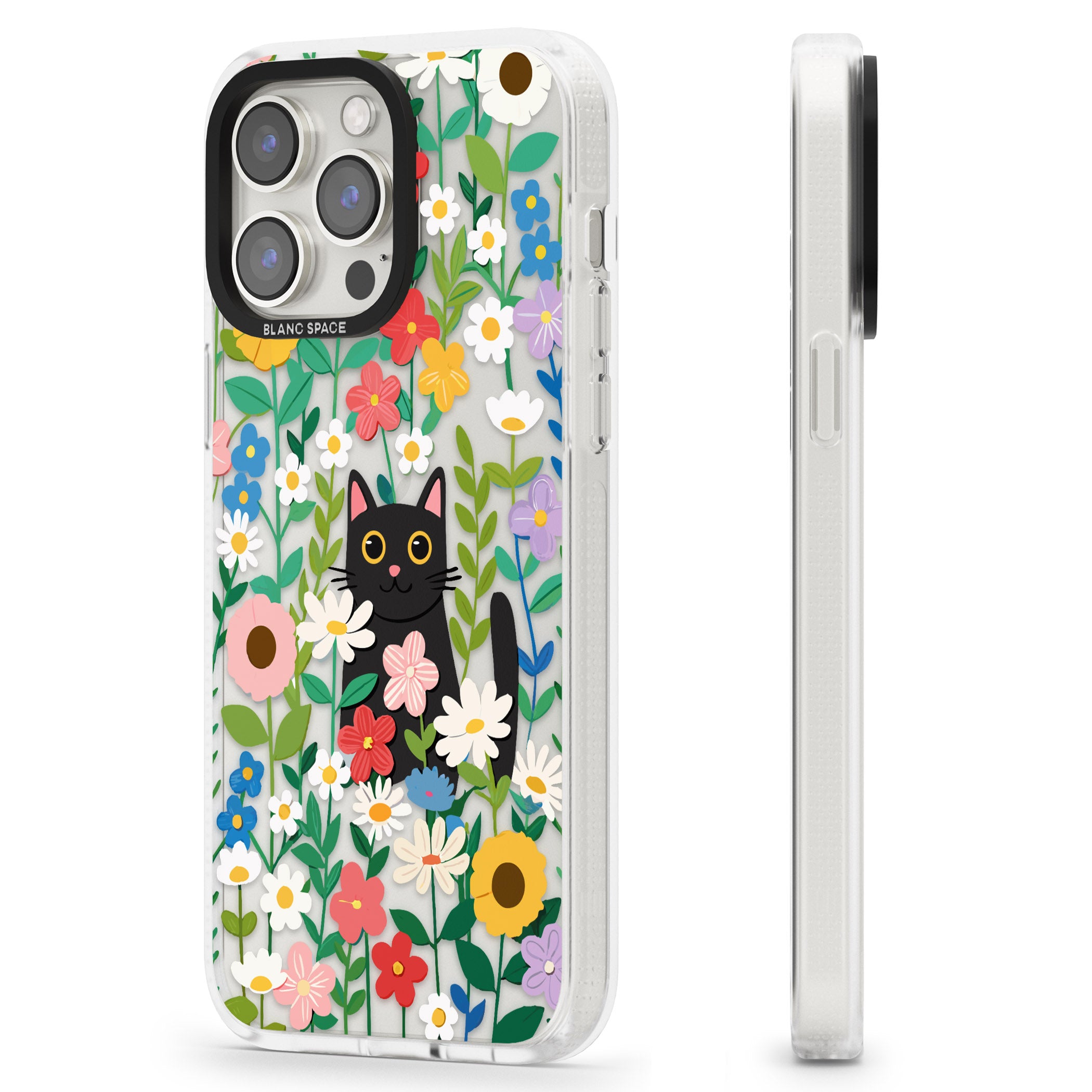 Whiskers & Wildflowers Cat iPhone 15 Pro Max / 15 Pro / 14 Pro Max / 14 Pro / 13 Pro Clear Case Impact Air - Blanc Space