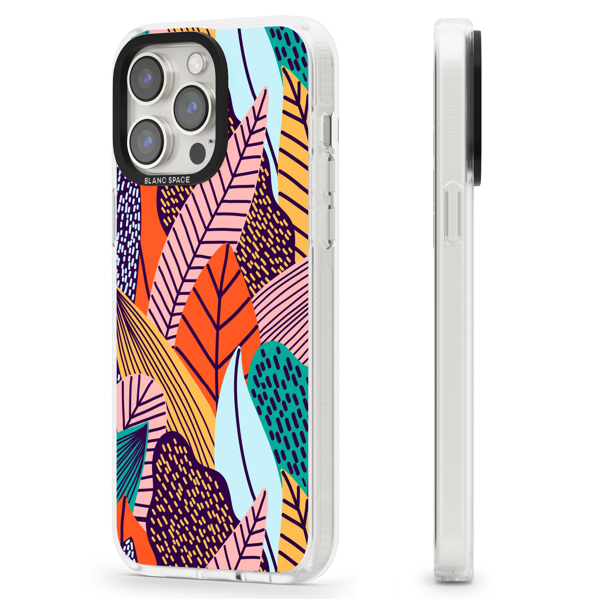 Abstract Leaves iPhone 15 Pro Max / 15 Pro / 14 Pro Max / 14 Pro / 13 Pro Clear Case Impact Air - Blanc Space