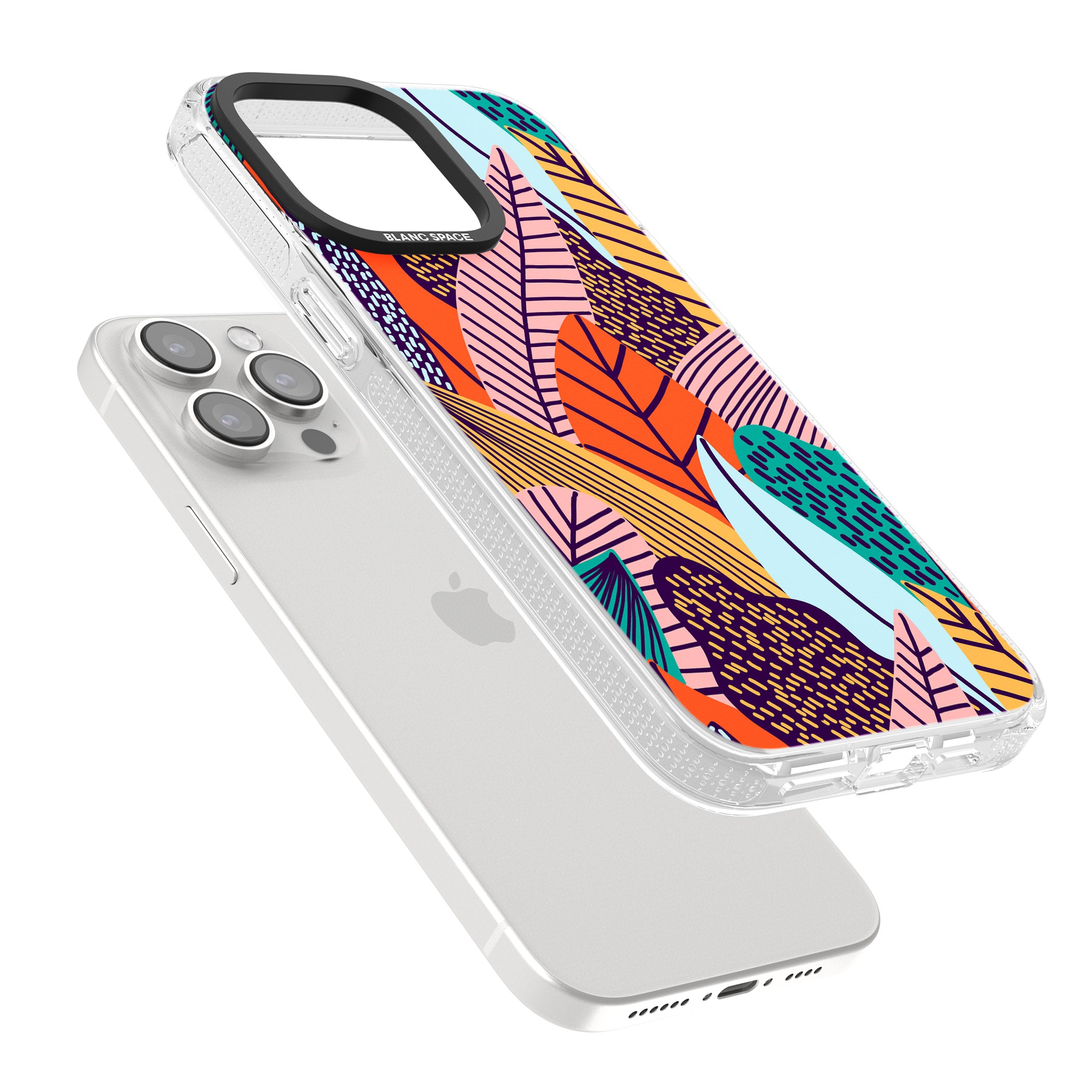 Abstract Leaves iPhone 15 Pro Max / 15 Pro / 14 Pro Max / 14 Pro / 13 Pro Clear Case Impact Air - Blanc Space