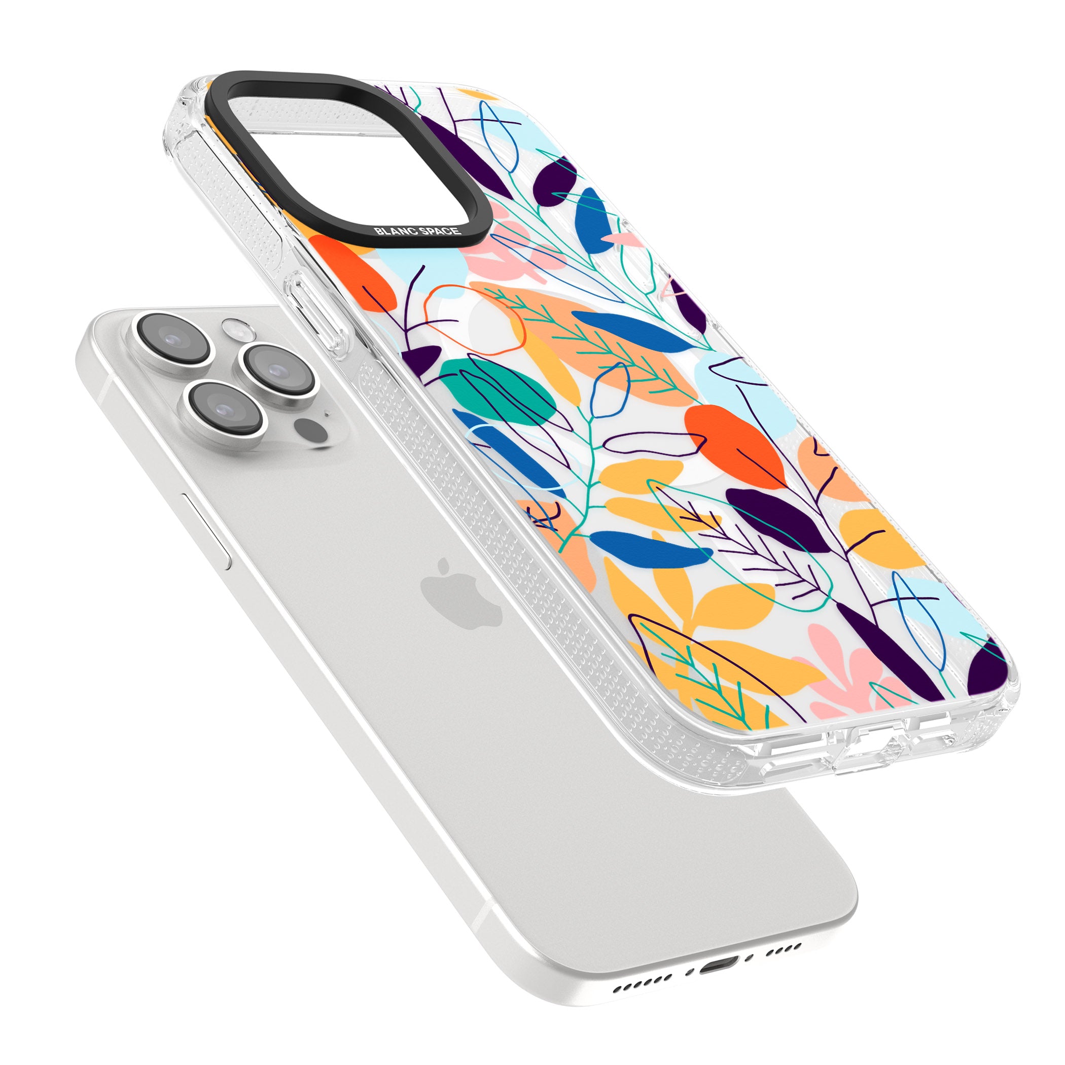 Abstract Line Drawn Leaves iPhone 15 Pro Max / 15 Pro / 14 Pro Max / 14 Pro / 13 Pro Clear Case Impact Air - Blanc Space