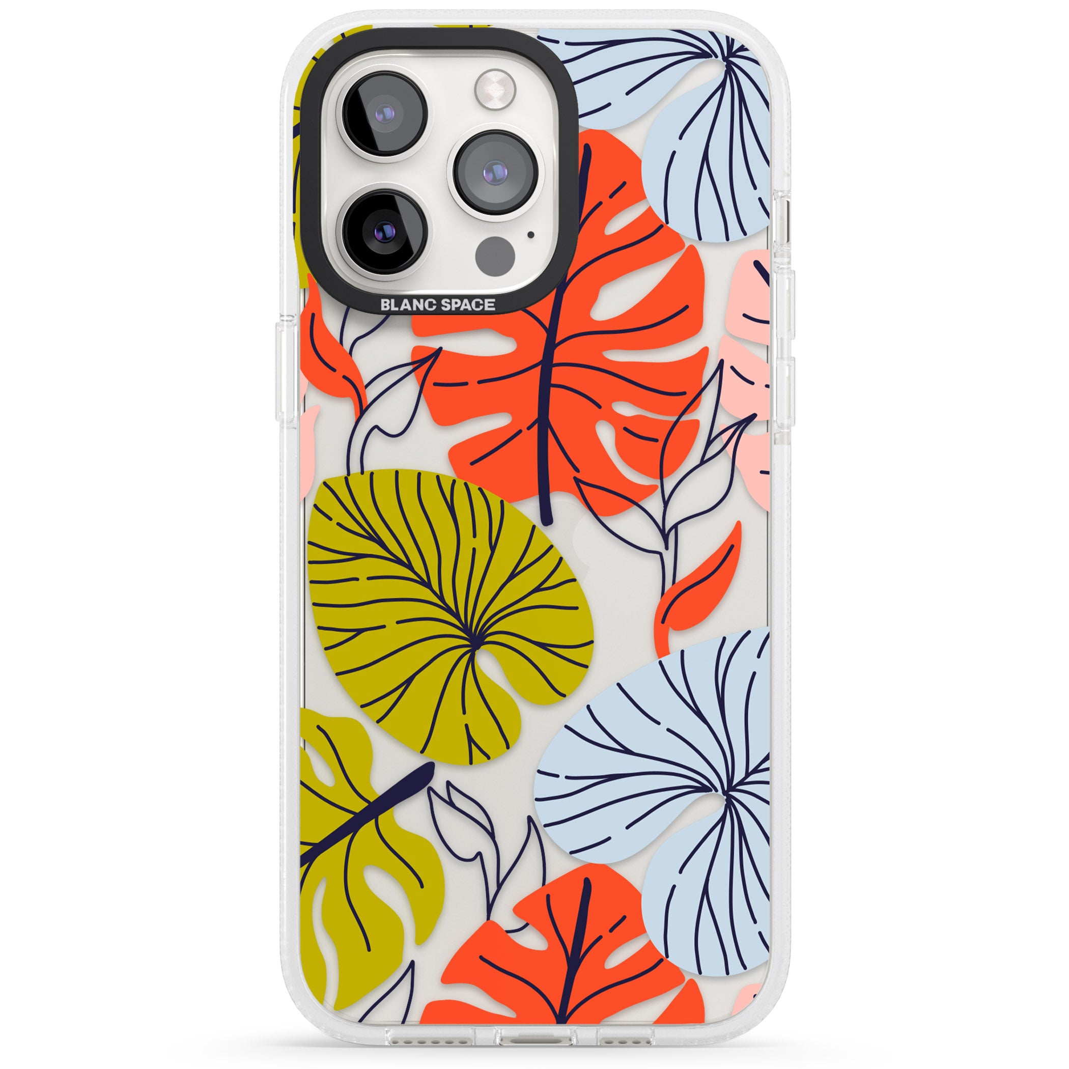 Retro Leaves iPhone 15 Pro Max / 15 Pro / 14 Pro Max / 14 Pro / 13 Pro Clear Case Impact Air - Blanc Space