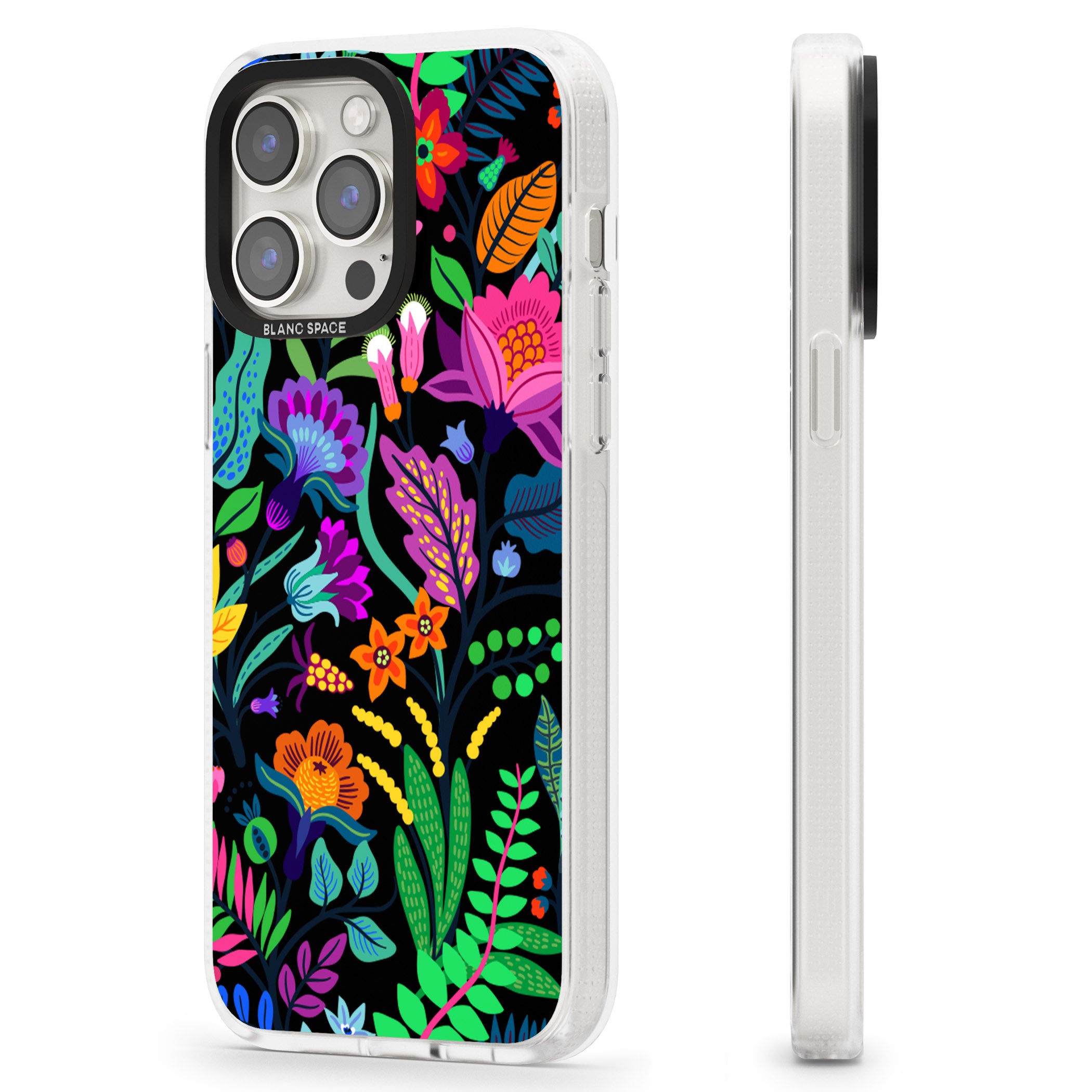 Floral Vibe (Black) iPhone 15 Pro Max / 15 Pro / 14 Pro Max / 14 Pro / 13 Pro Clear Case Impact Air - Blanc Space