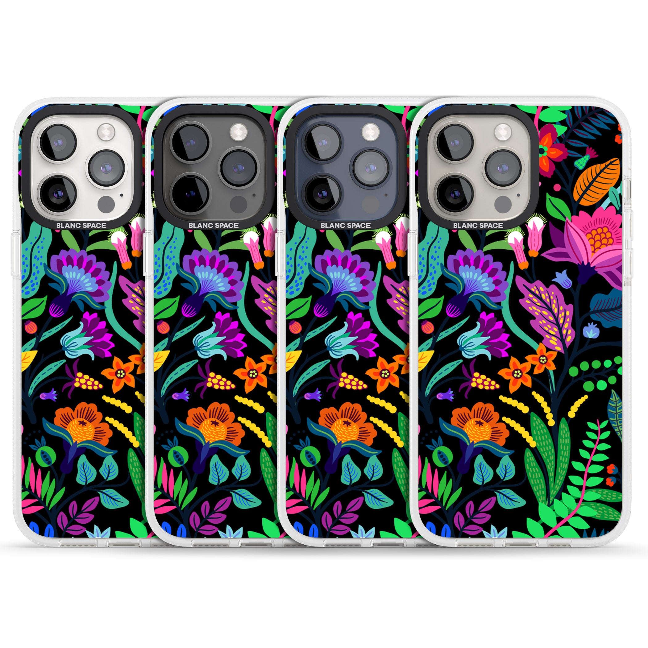 Floral Vibe (Black) iPhone 15 Pro Max / 15 Pro / 14 Pro Max / 14 Pro / 13 Pro Clear Case Impact Air - Blanc Space