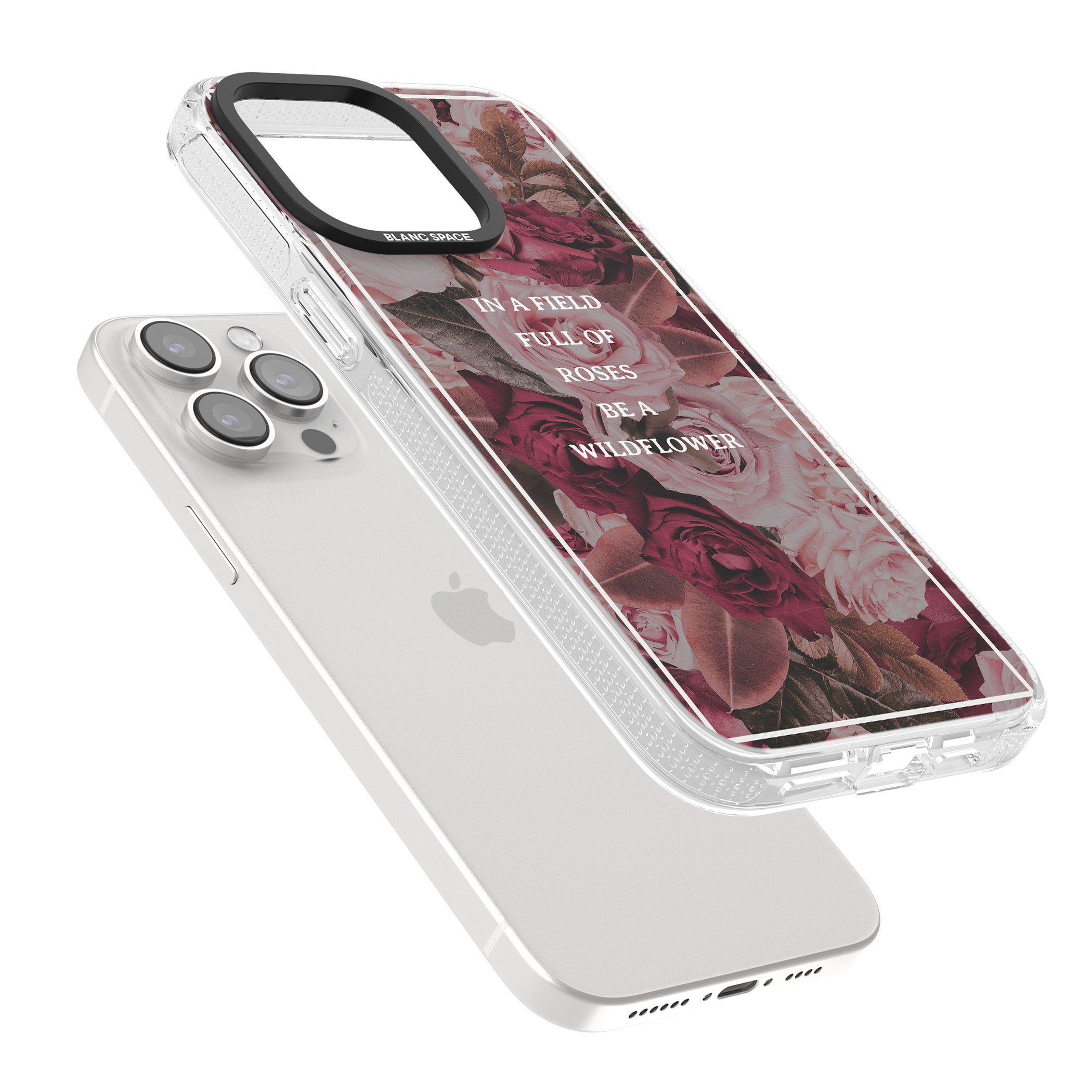 Be a Wildflower Floral Quote iPhone 15 Pro Max / 15 Pro / 14 Pro Max / 14 Pro / 13 Pro Clear Case Impact Air - Blanc Space